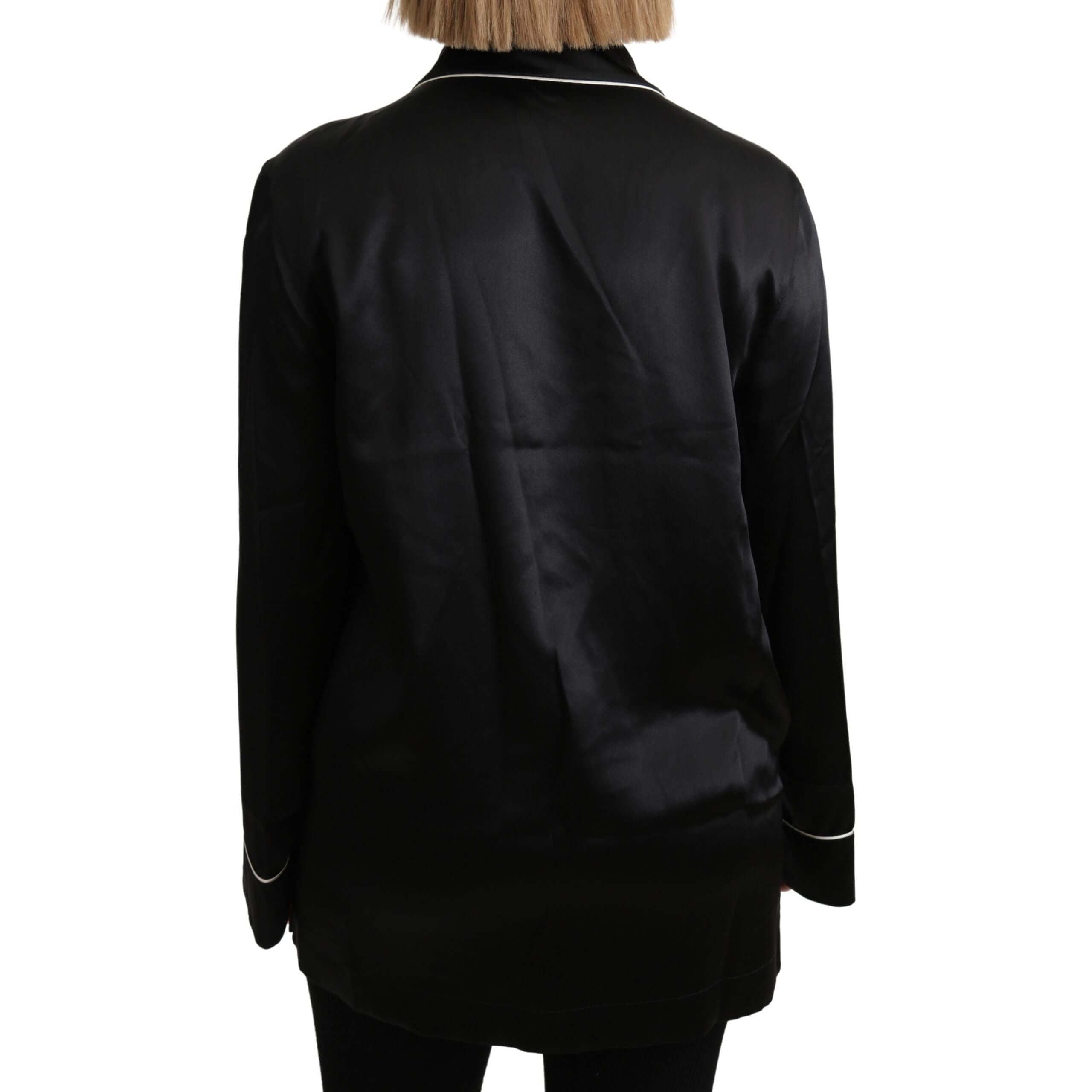 Elegant Silk Black Button-Up Blouse