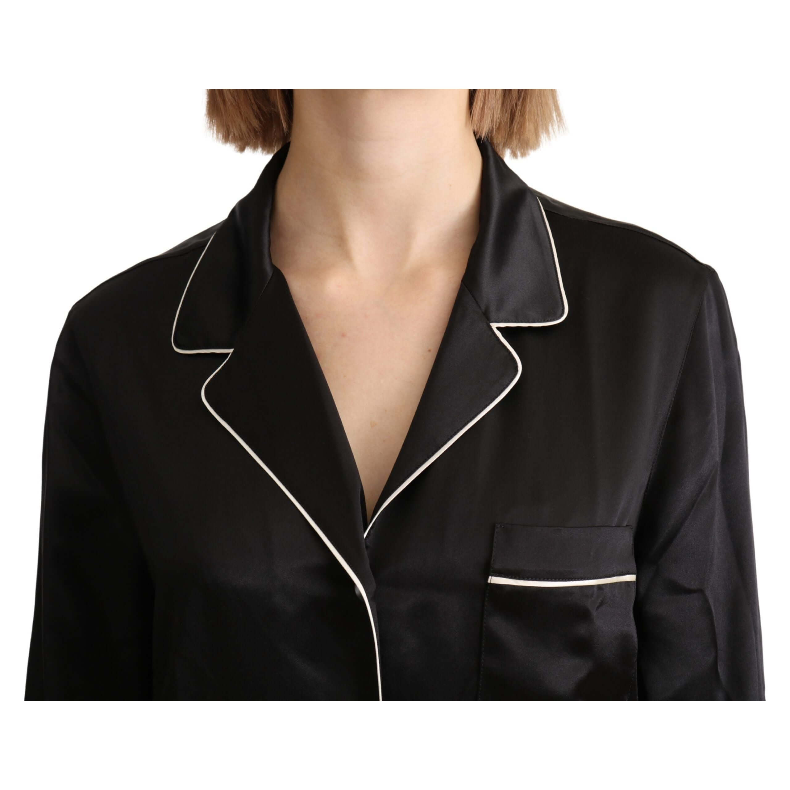 Elegant Silk Black Button-Up Blouse