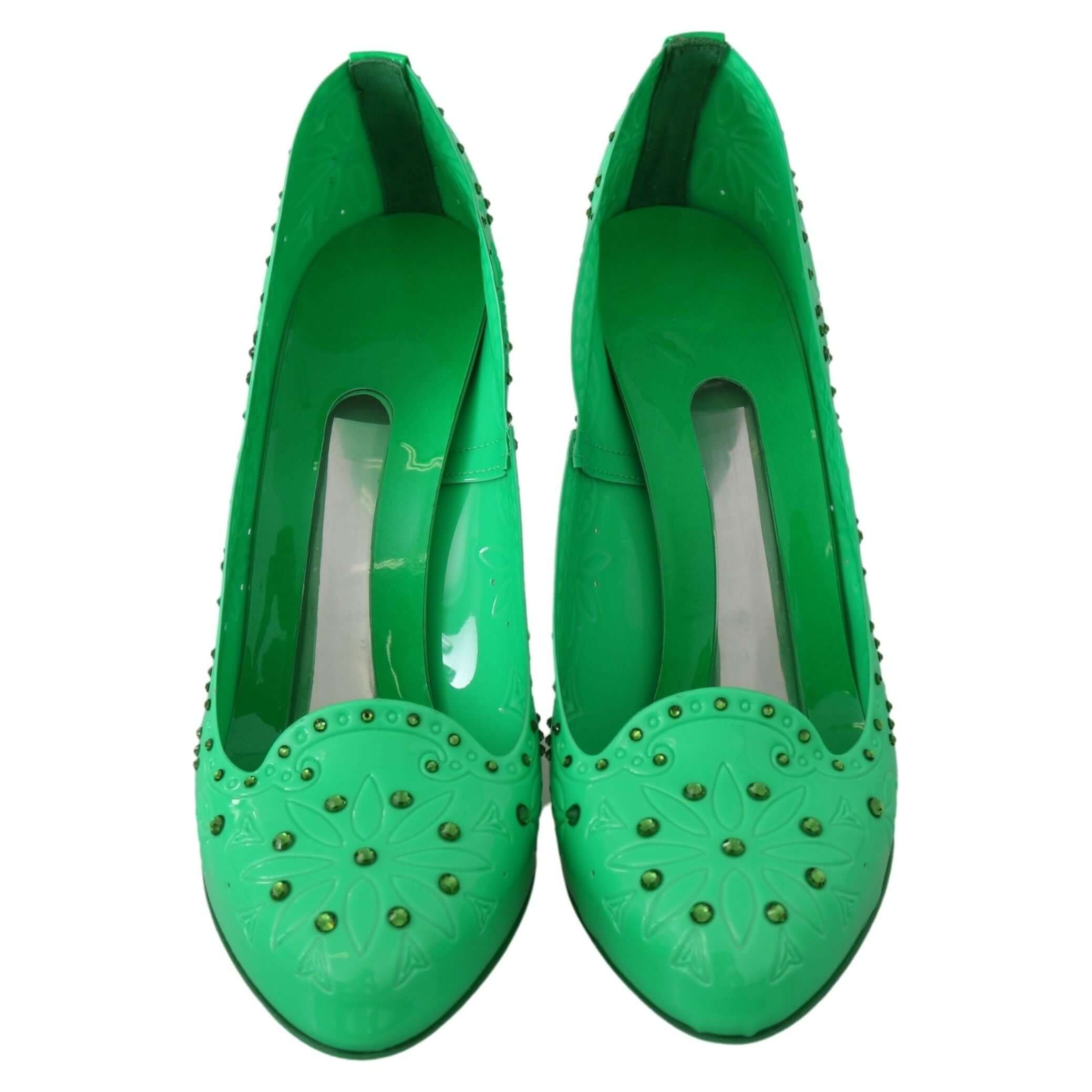 Enchanting Crystal Cinderella Pumps in Lush Green