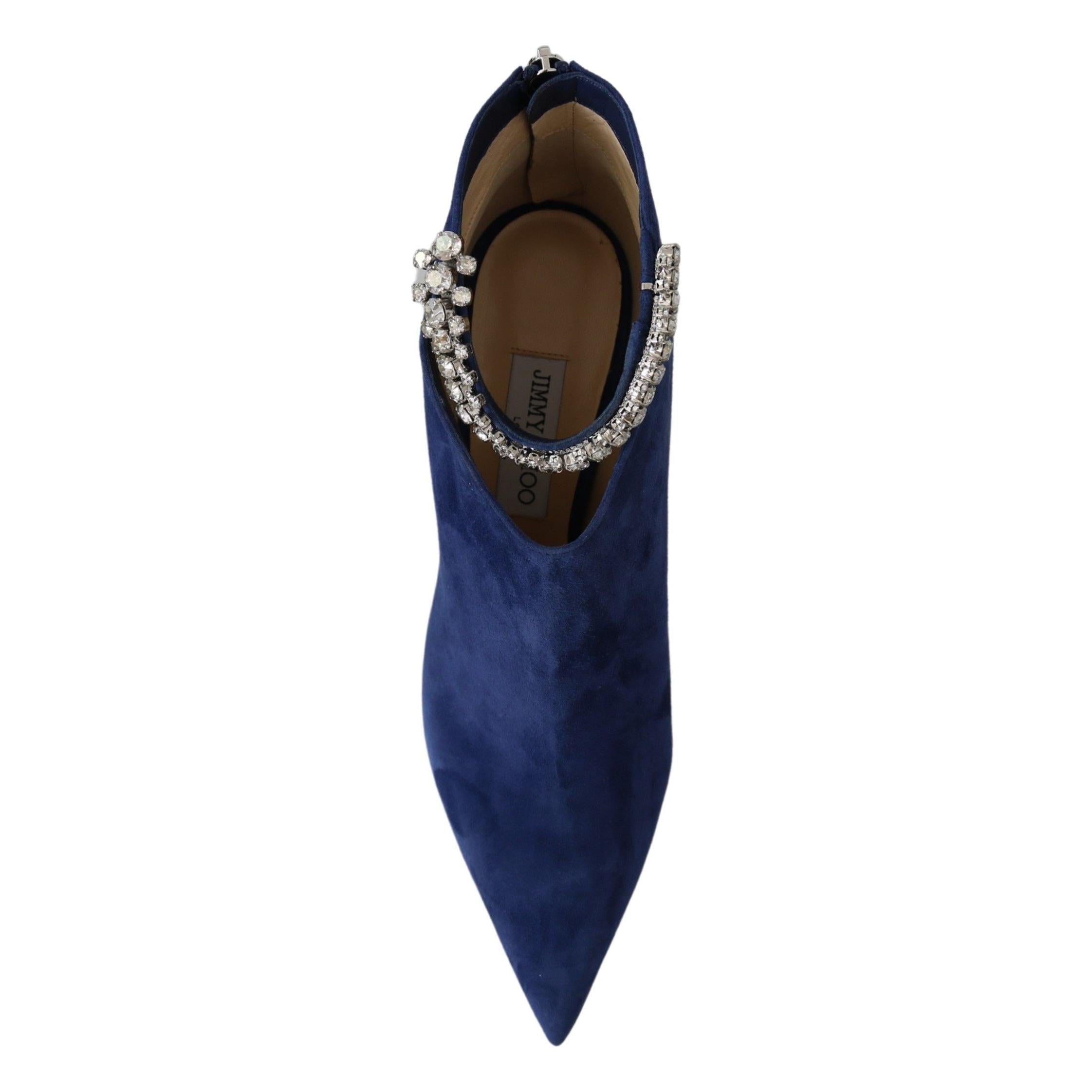 Pop Blue Crystal-Strap Heeled Boots