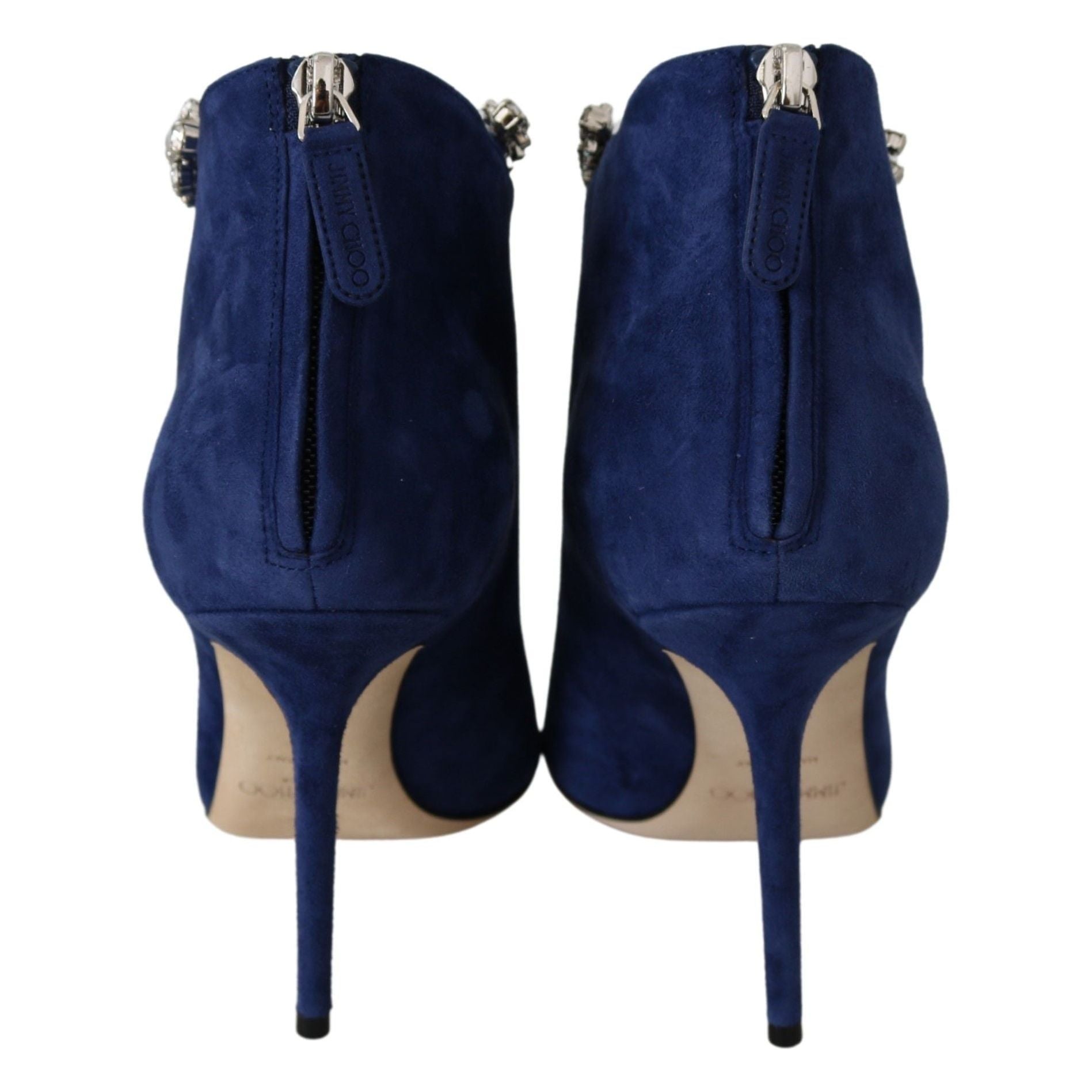 Pop Blue Crystal-Strap Heeled Boots