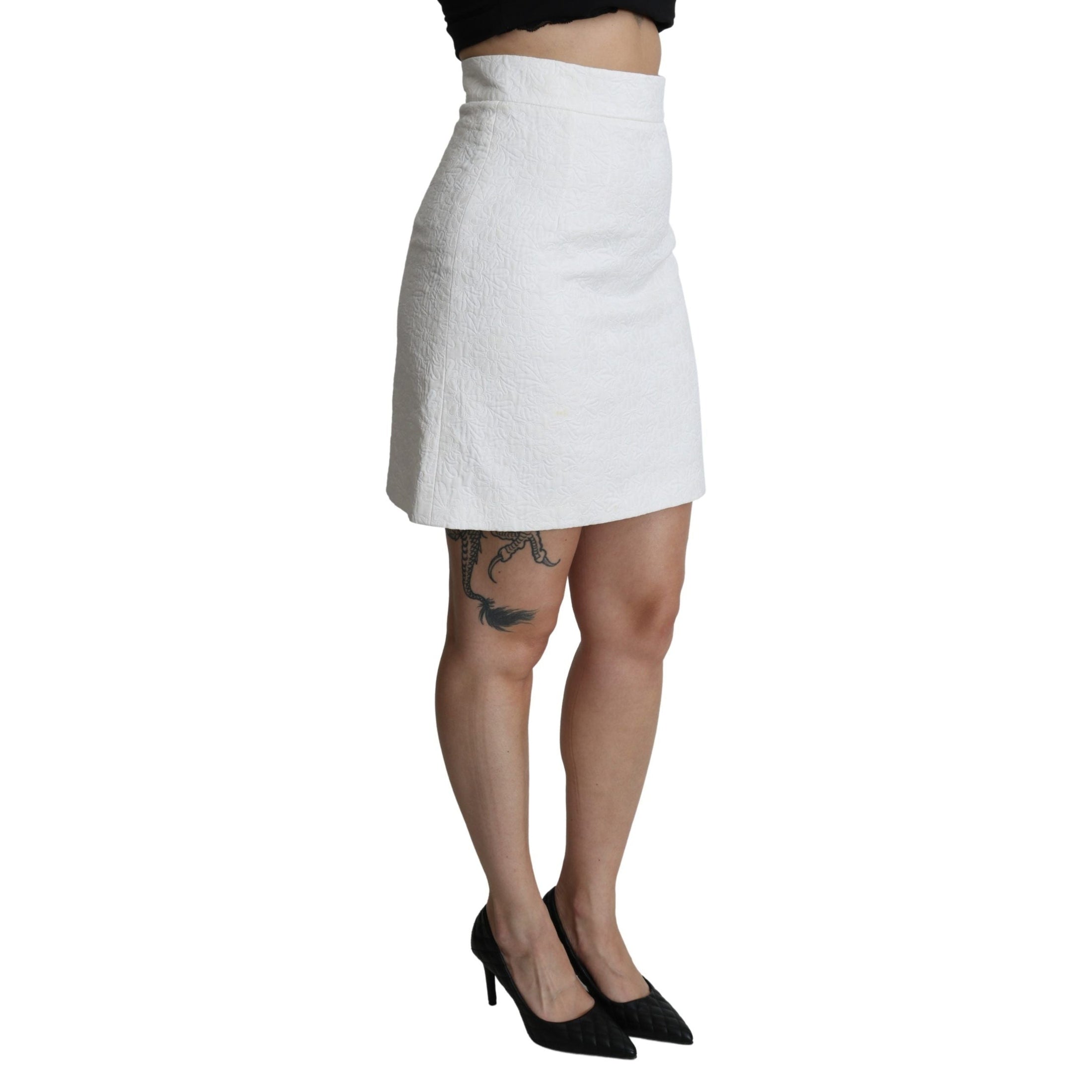 Elegant White Floral Brocade Mini Skirt