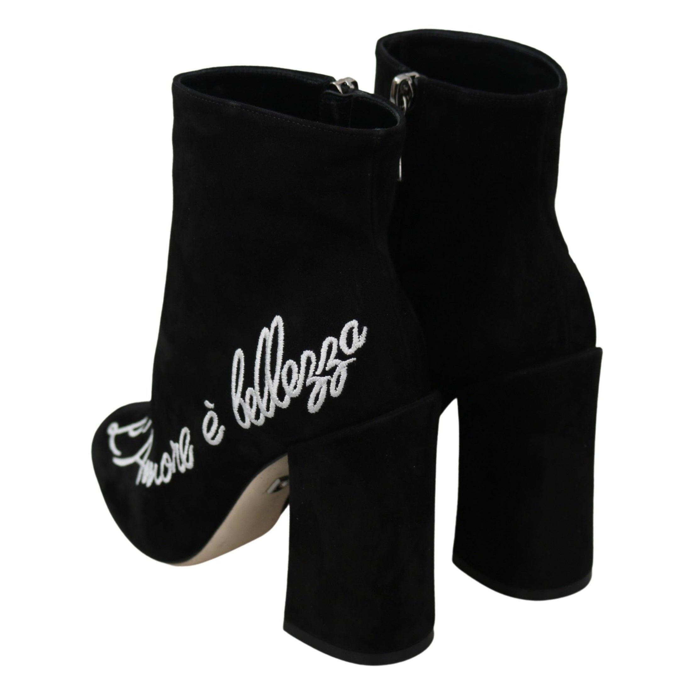 Embroidered Ankle Boots in Lambskin Suede