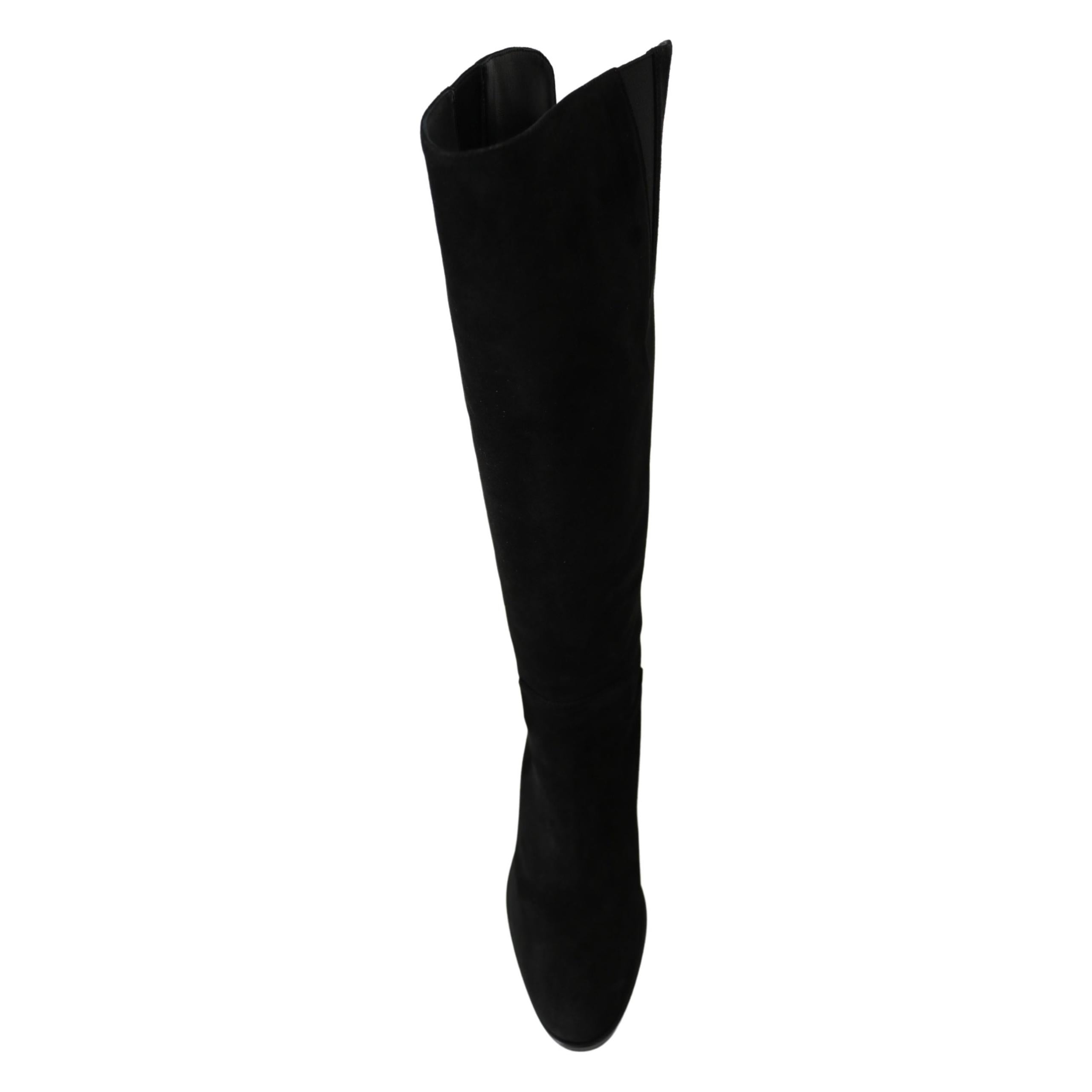 Elegant Black Suede Knee High Boots