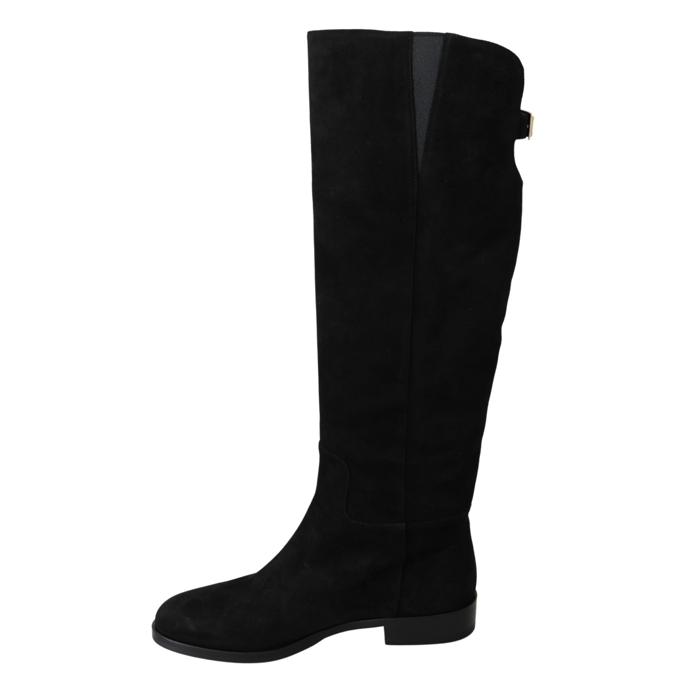 Elegant Black Suede Knee High Boots