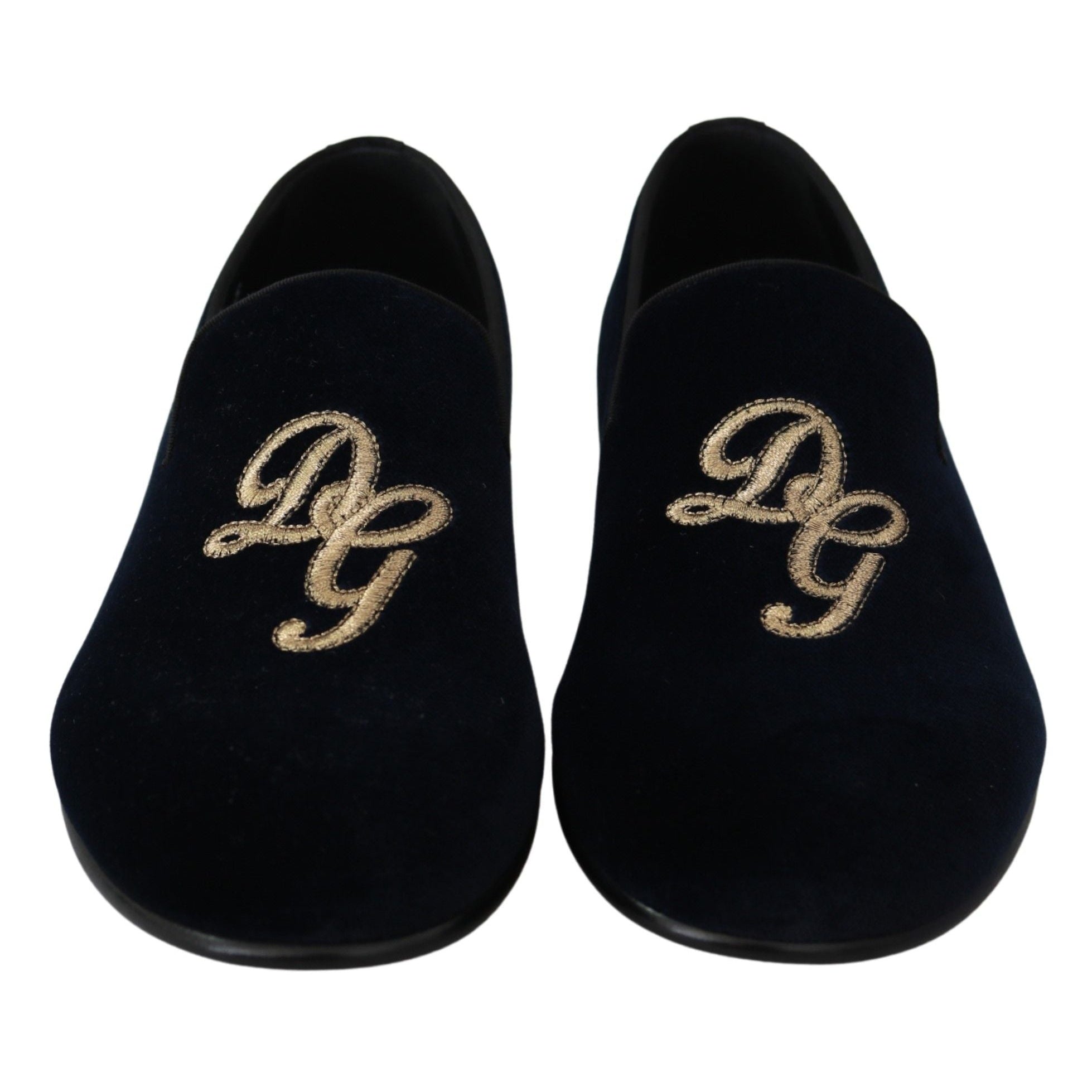 Elegant Blue Embroidered Loafers