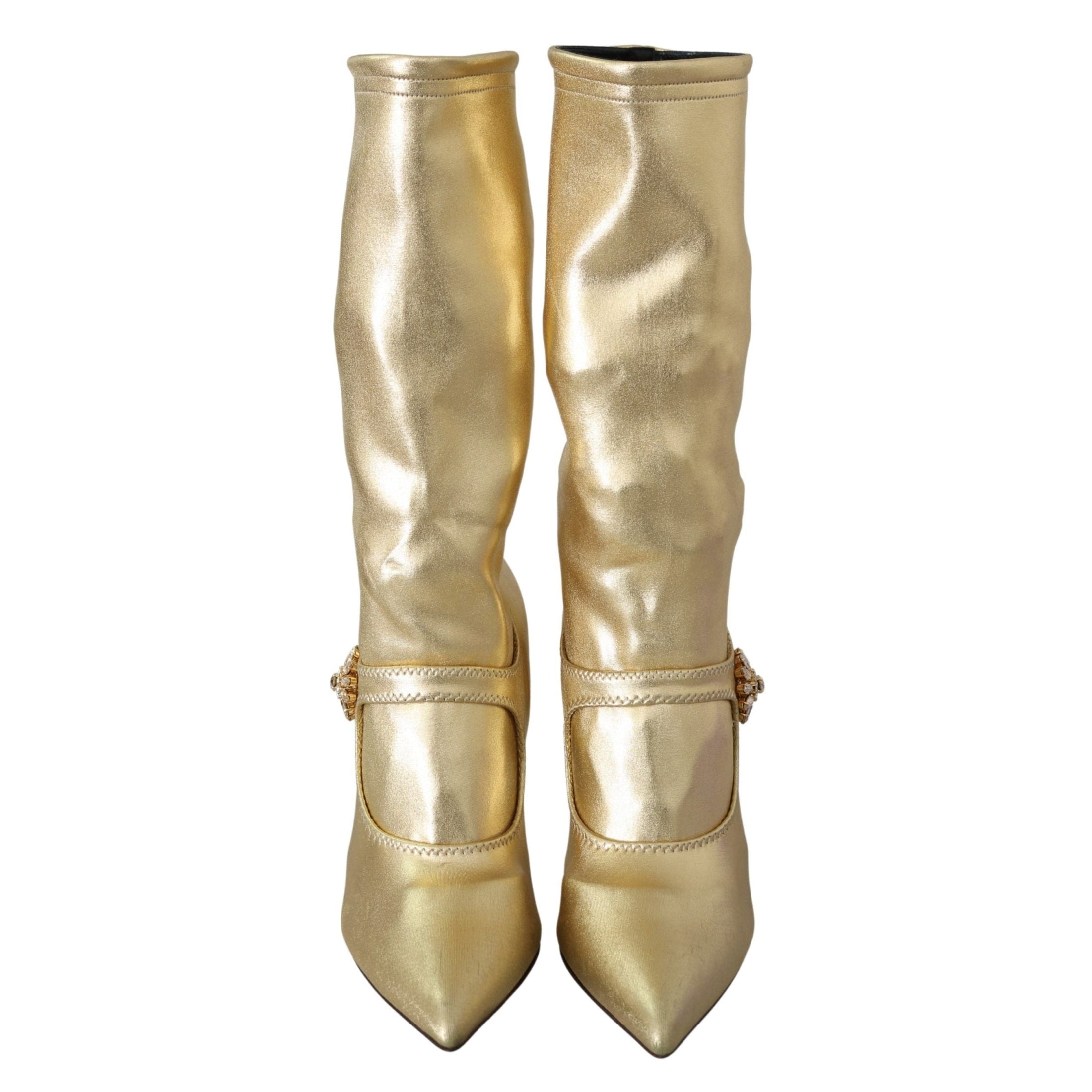 Elegant Gold Ankle Boots Socks with Rhinestones