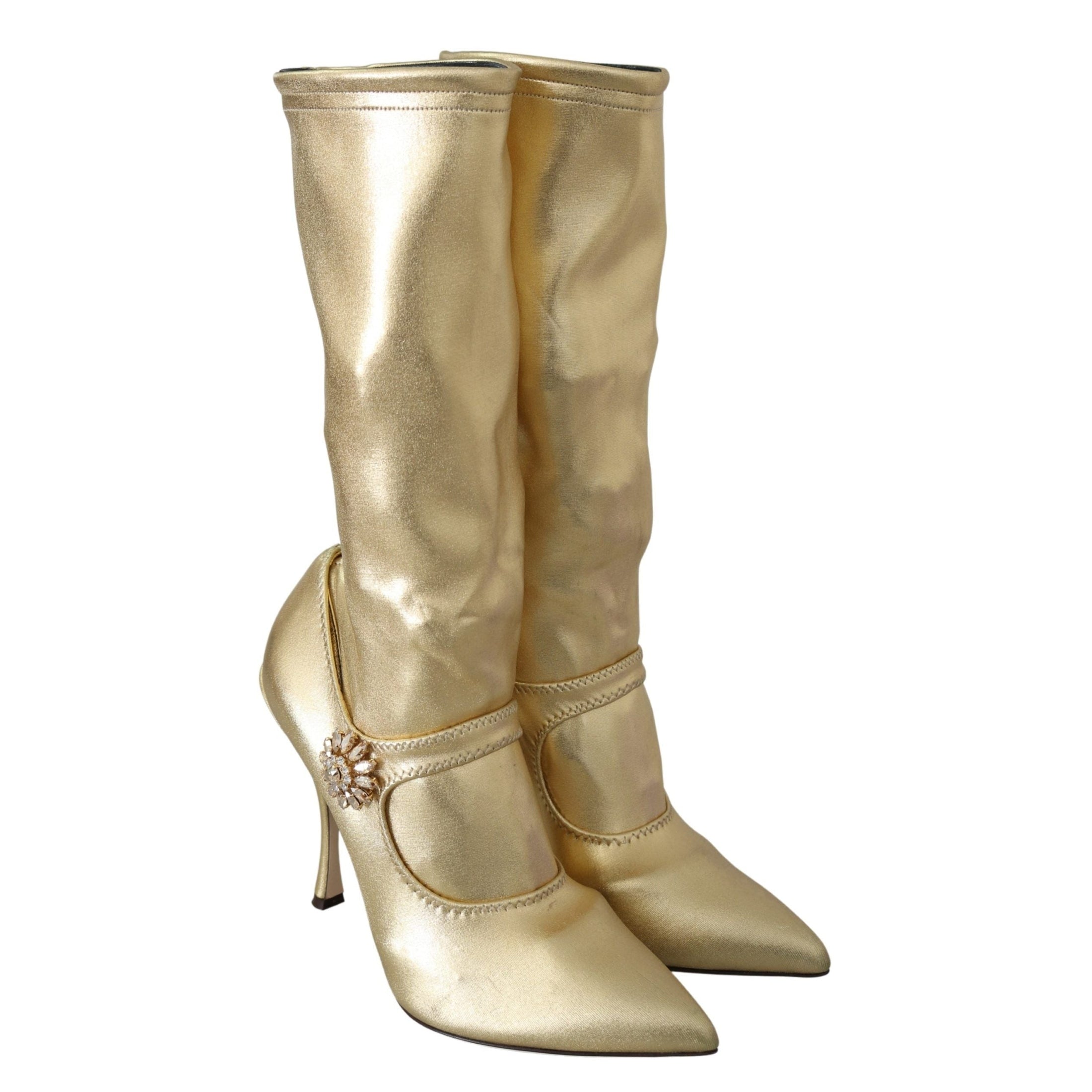 Elegant Gold Ankle Boots Socks with Rhinestones