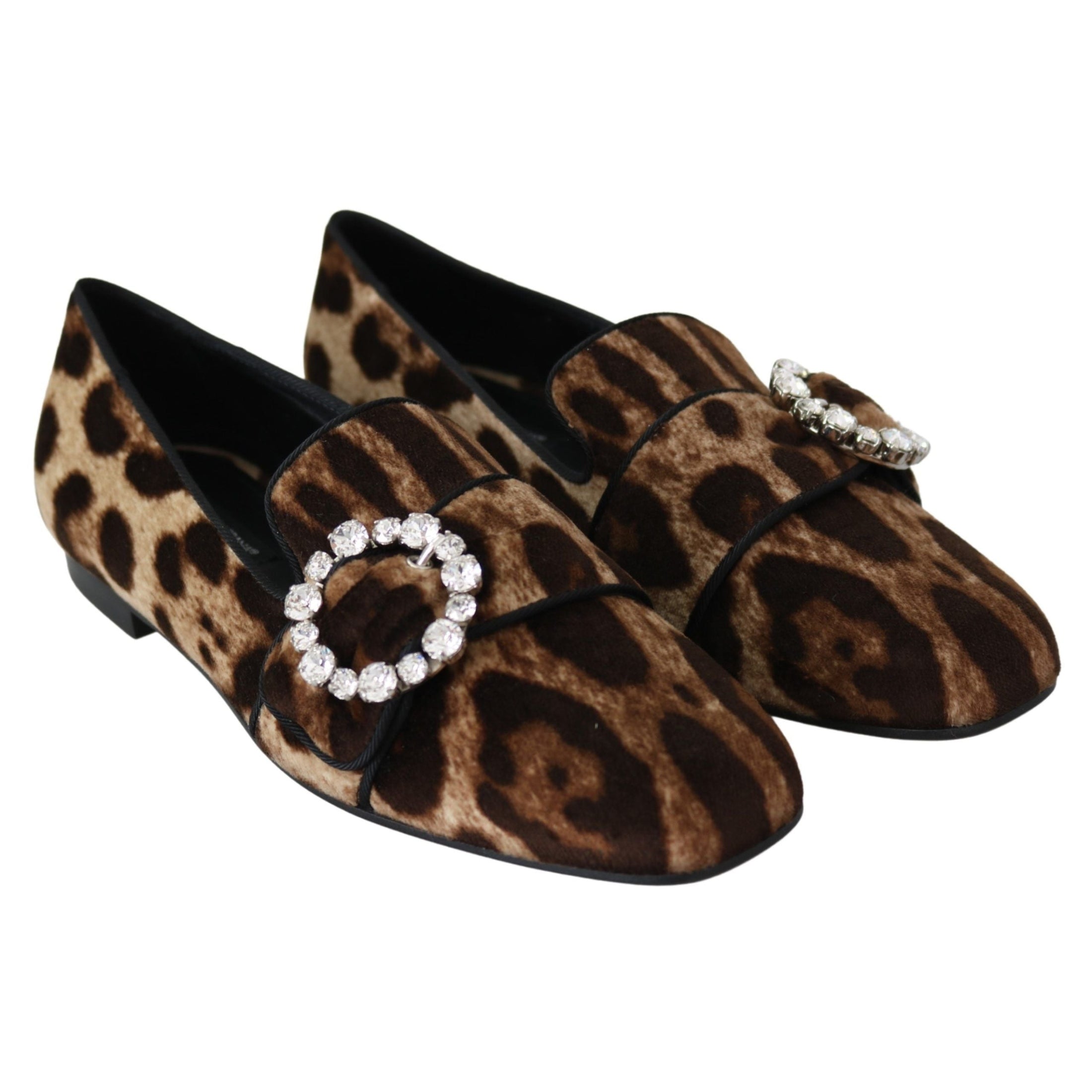 Leopard Print Crystal Embellished Loafers