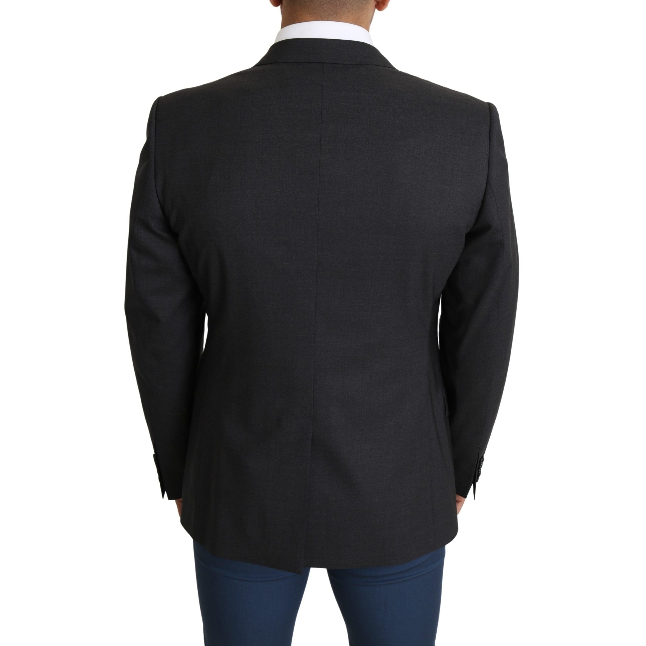 Elegant Gray Wool Silk Blend Slim Fit Blazer