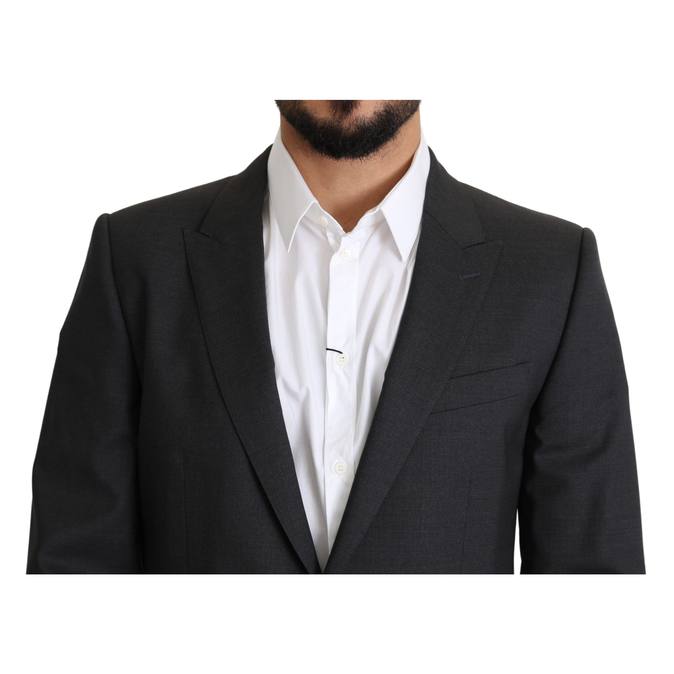 Elegant Gray Wool Silk Blend Slim Fit Blazer