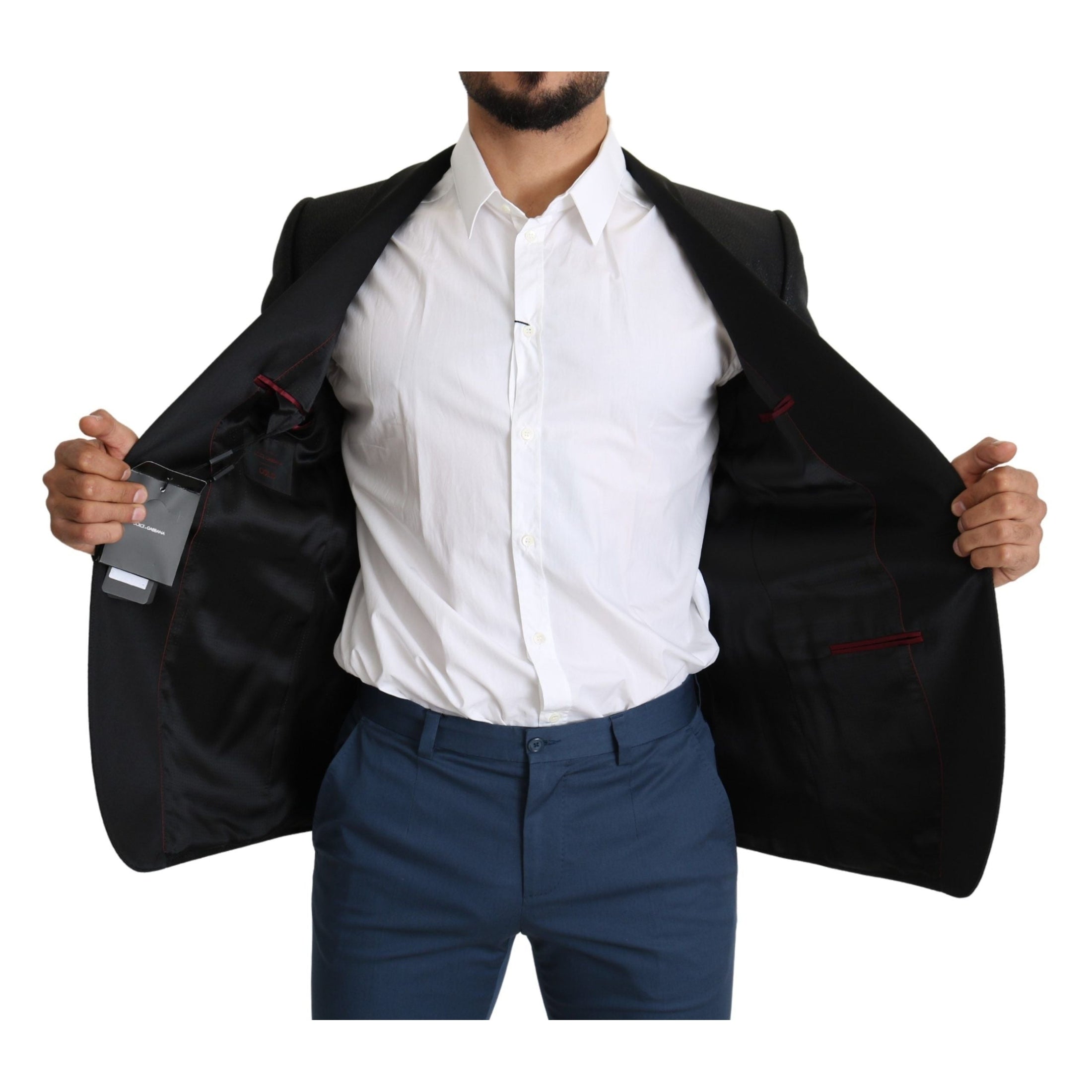 Elegant Black Jacquard Slim Fit Blazer