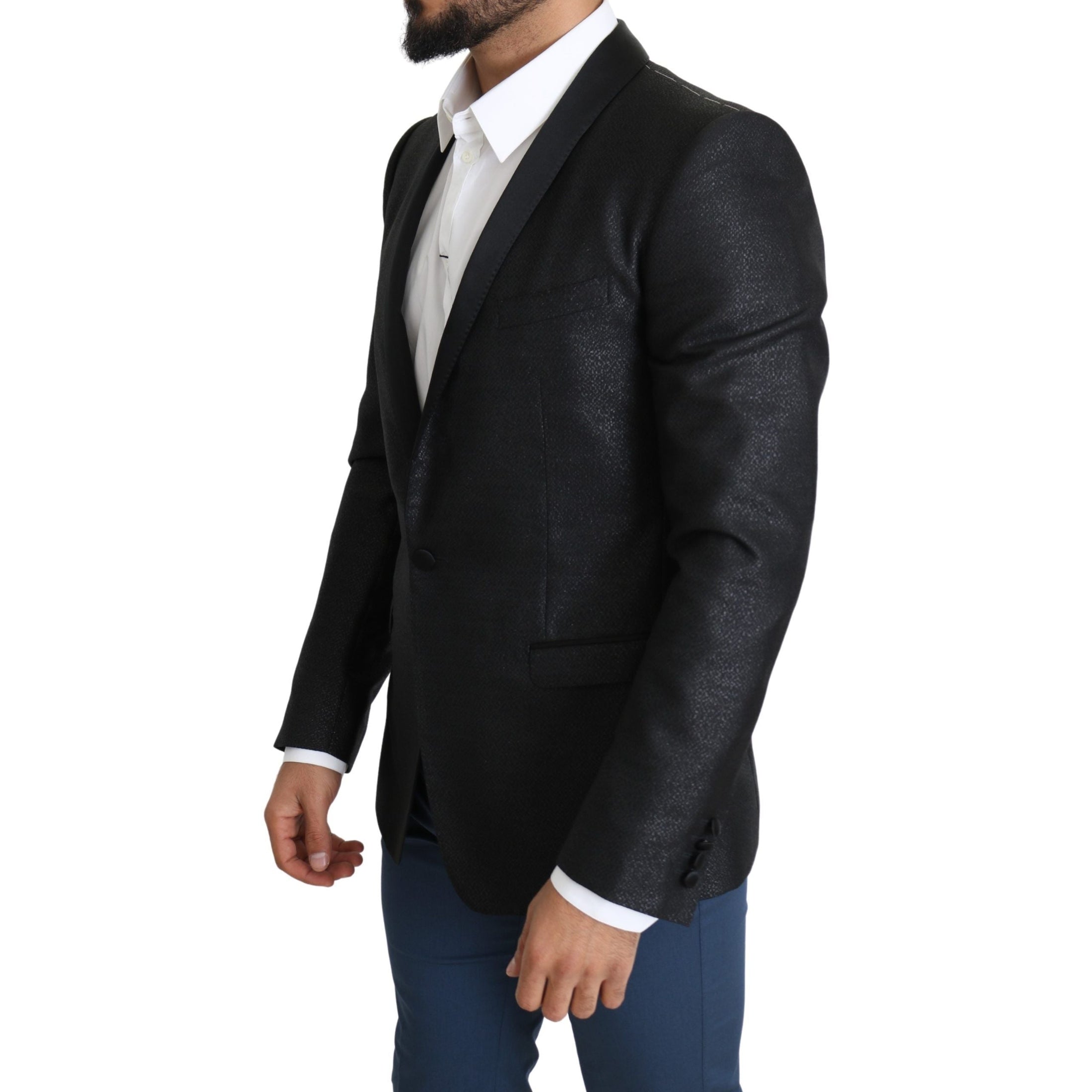 Elegant Black Jacquard Slim Fit Blazer