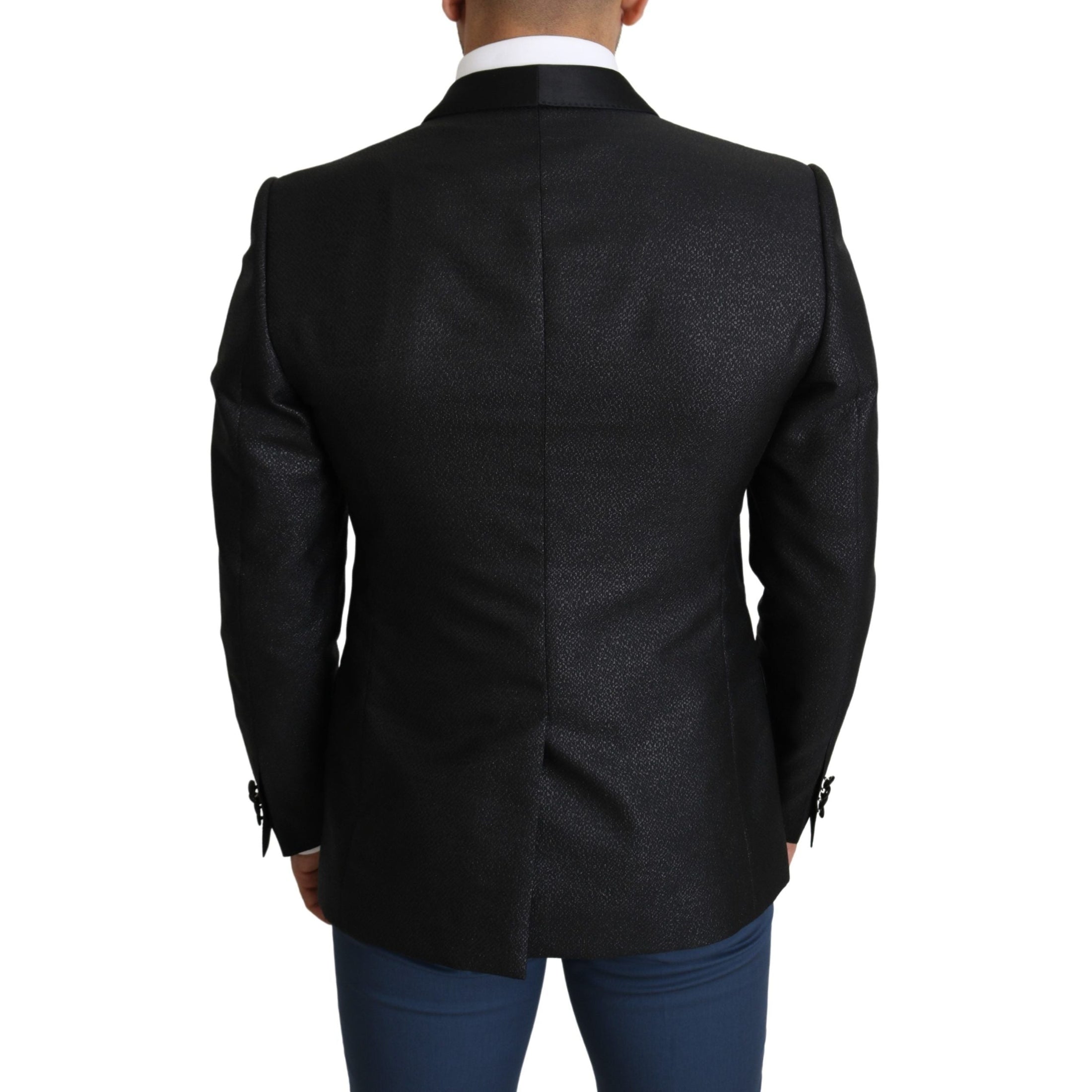 Elegant Black Jacquard Slim Fit Blazer