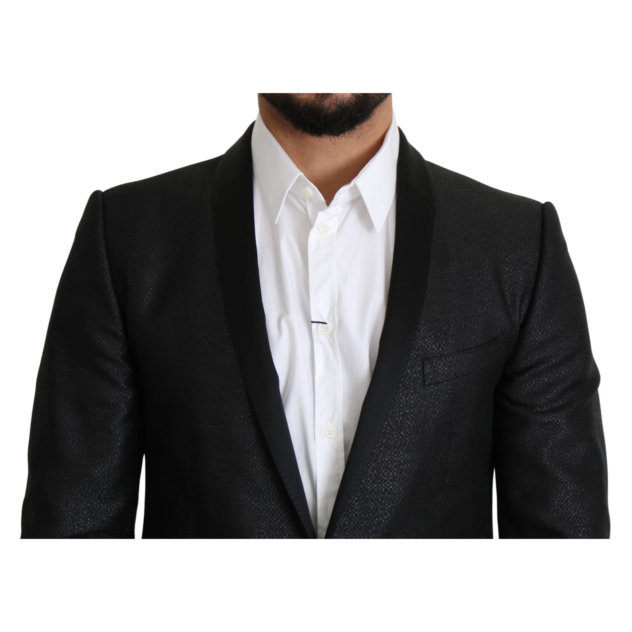 Elegant Black Jacquard Slim Fit Blazer