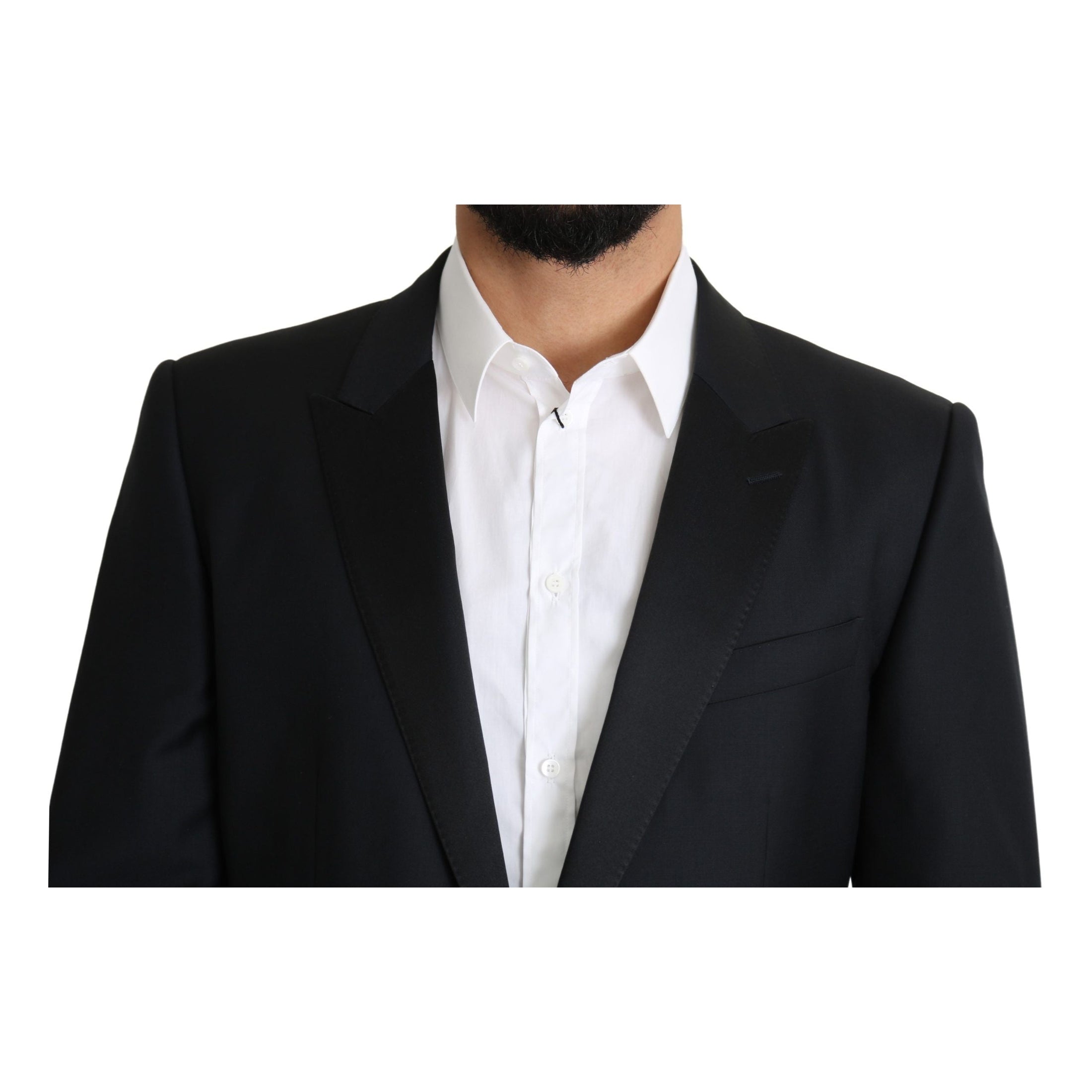 Elegant Black Virgin Wool Silk Blend Blazer