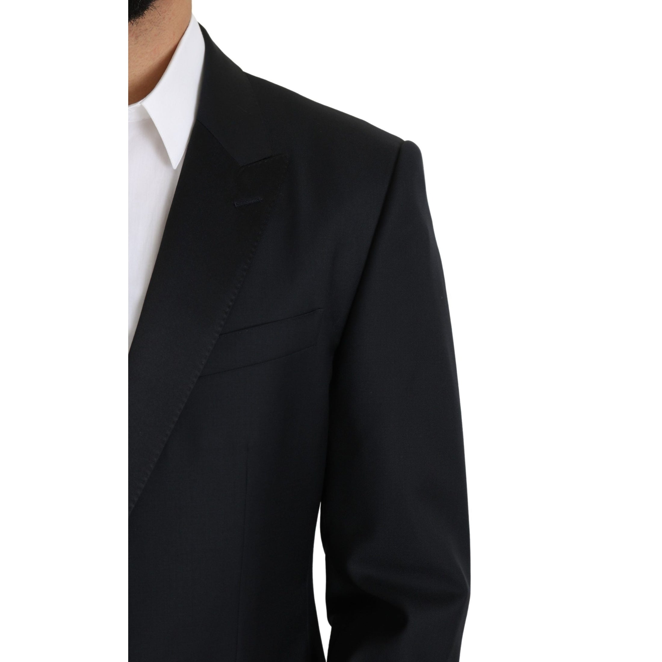 Elegant Black Virgin Wool Silk Blend Blazer