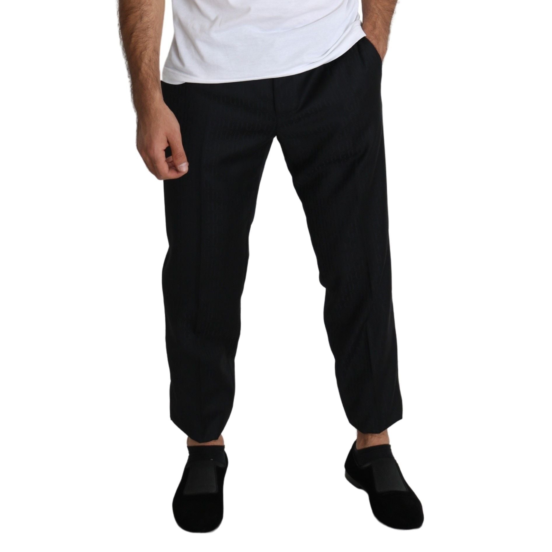 Elegant Black Virgin Wool Cropped Pants