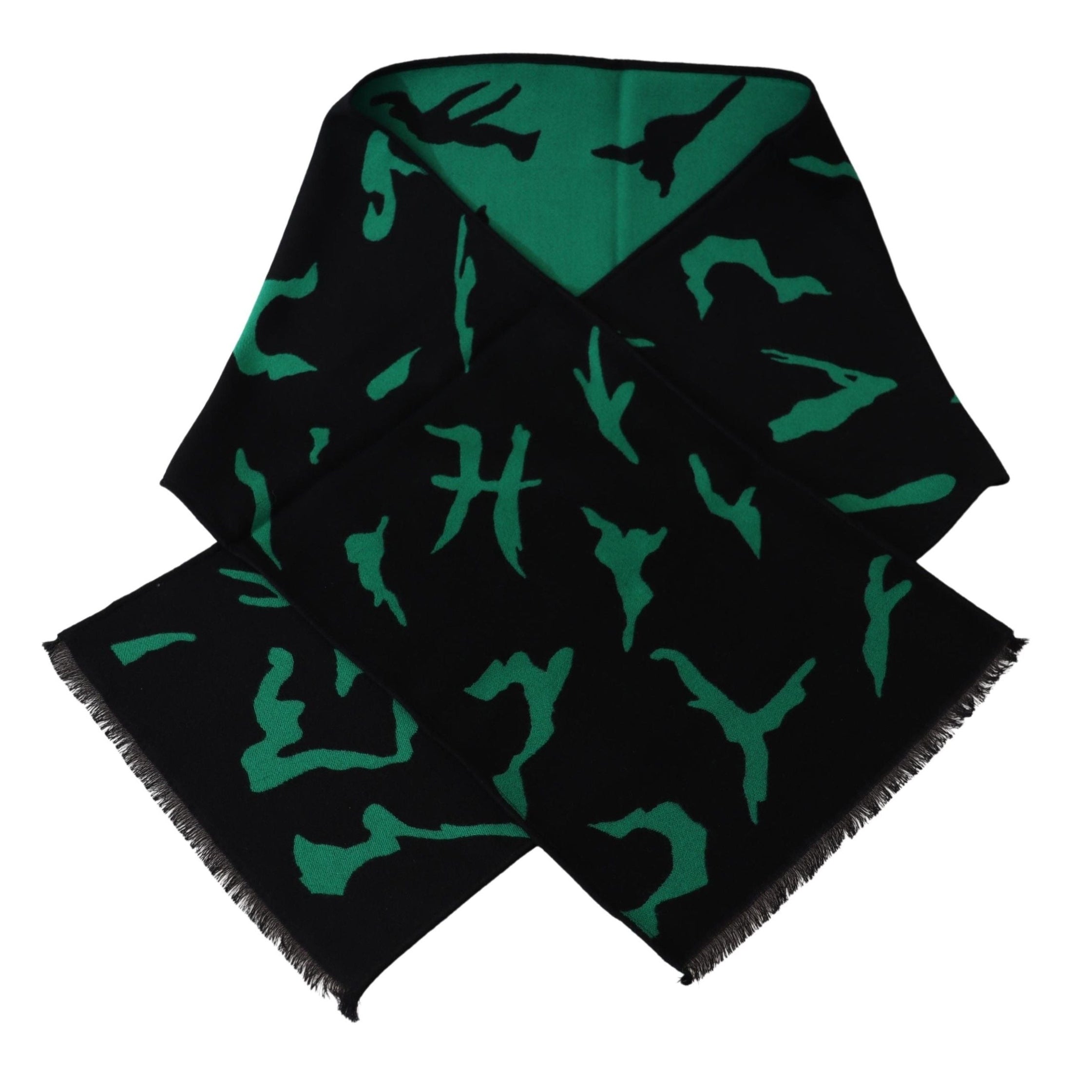 Elegant Wool Silk Black Unisex Scarf