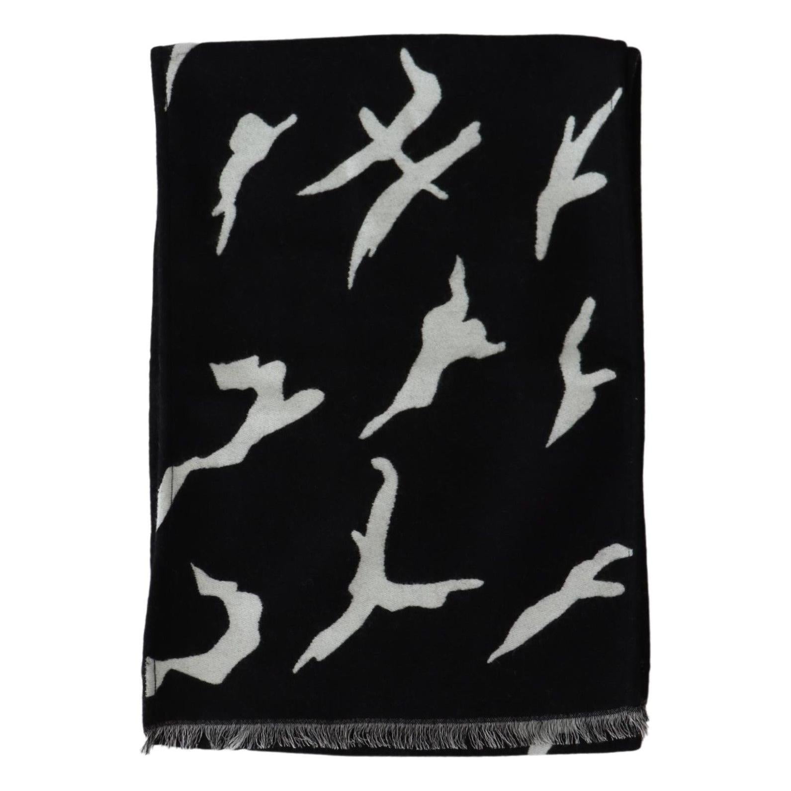 Elegant Unisex Wool-Silk Scarf in Black & White