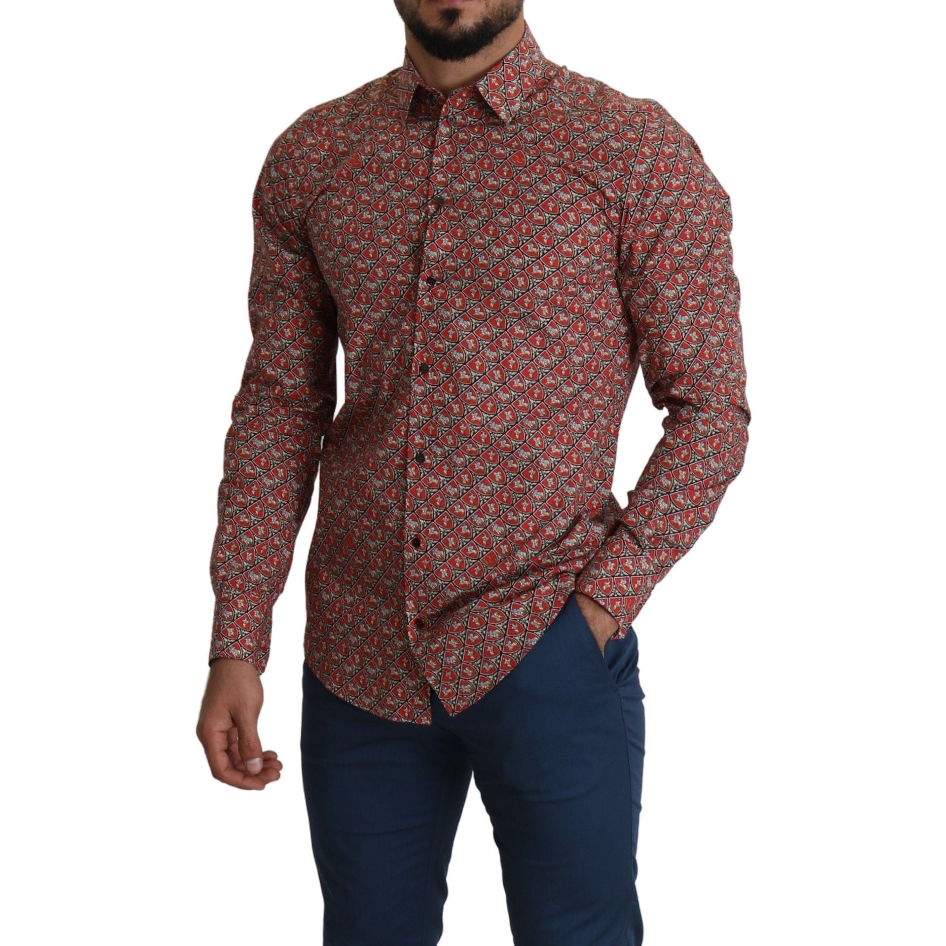 Elegant Red Martini Fit Cotton Shirt