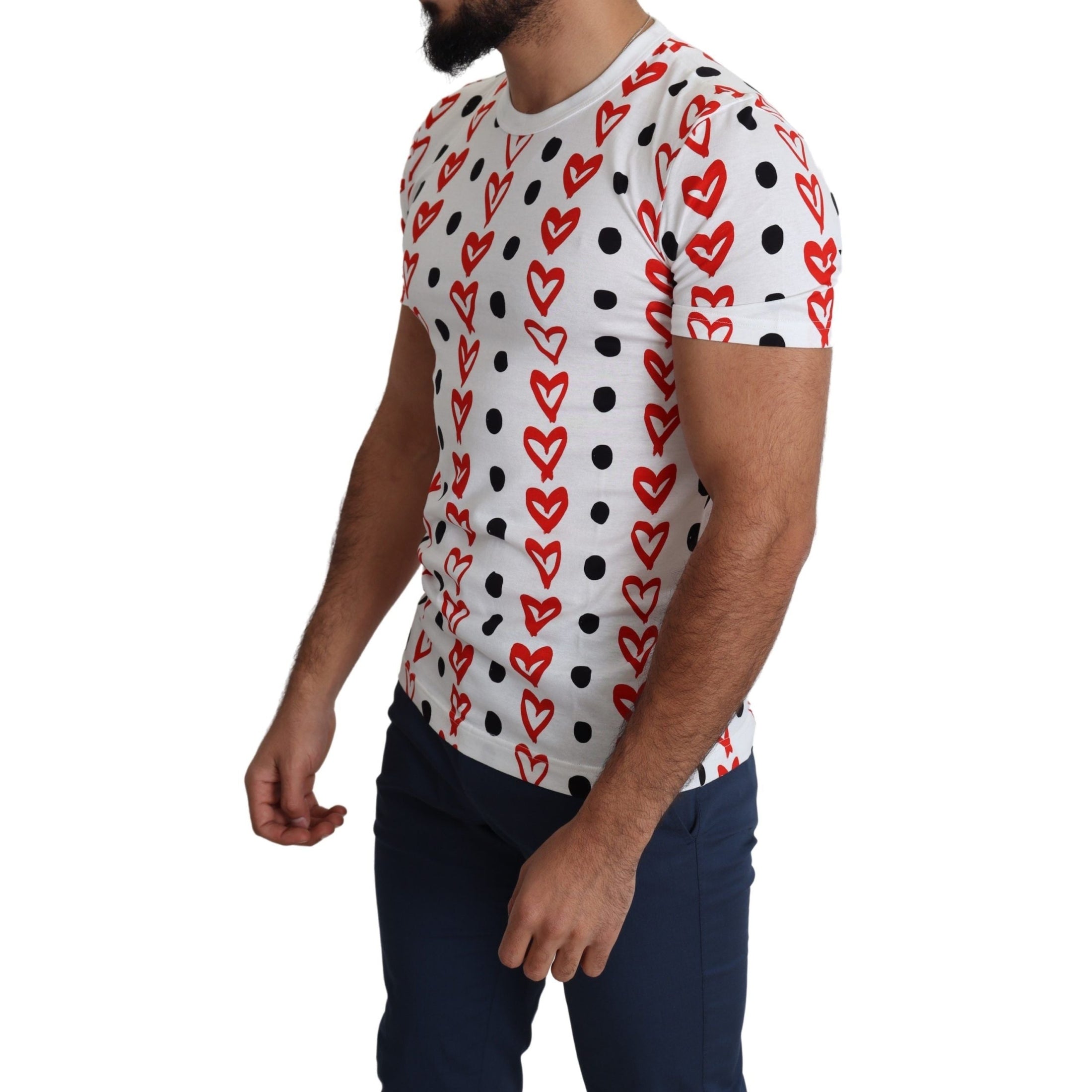 Chic White Cotton Tee with Heart Print