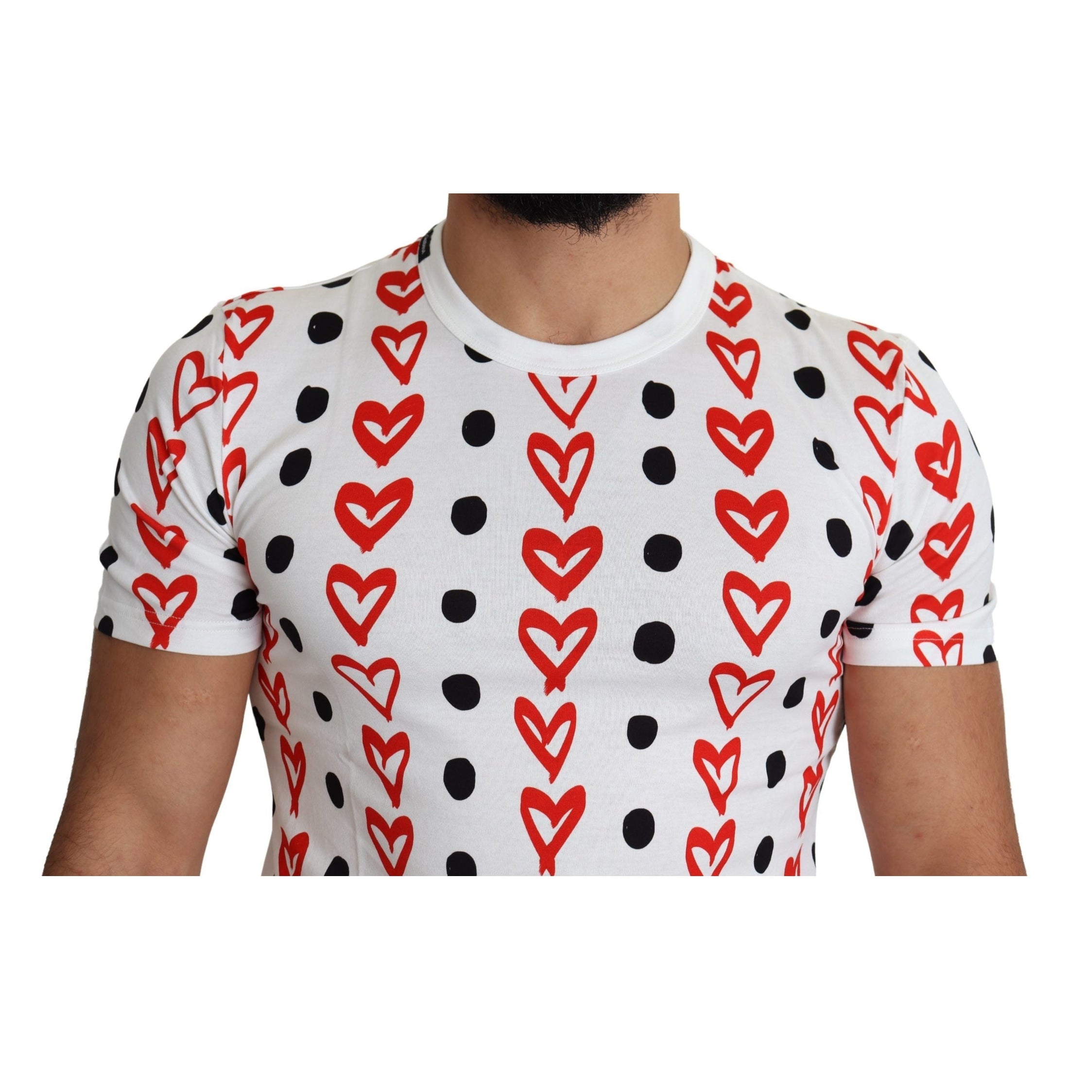 Chic White Cotton Tee with Heart Print