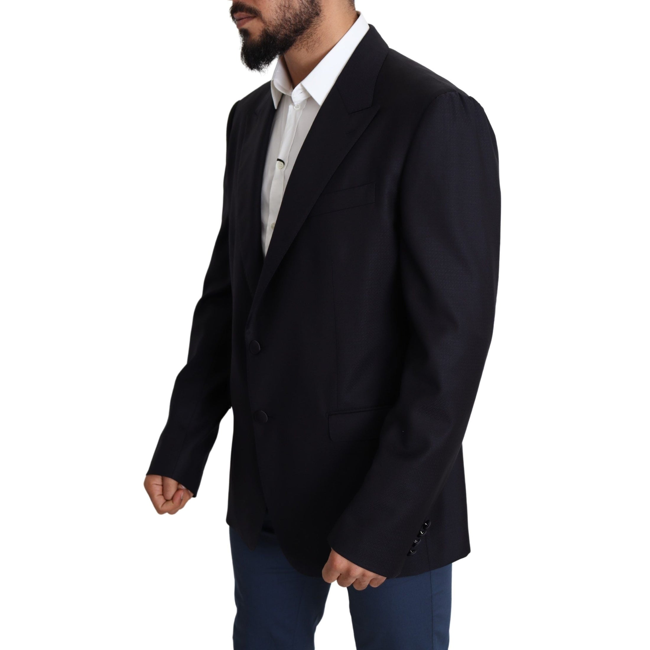 Elegant Black Virgin Wool Men's Blazer