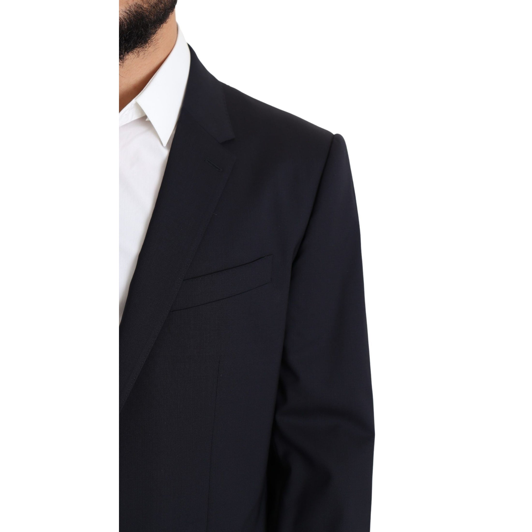 Exquisite Black Wool Stretch Martini Blazer