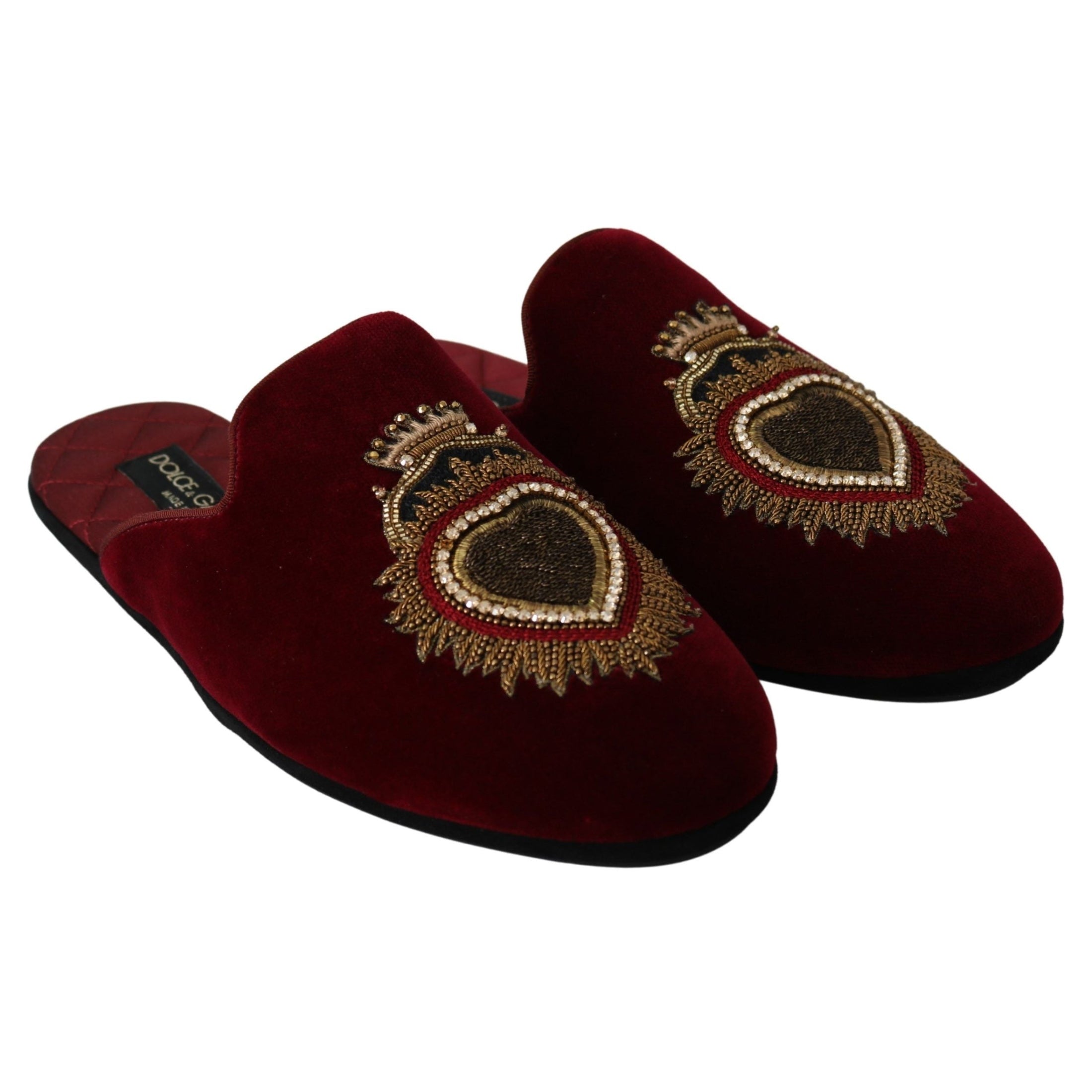 Red Velvet Embroidered Slides