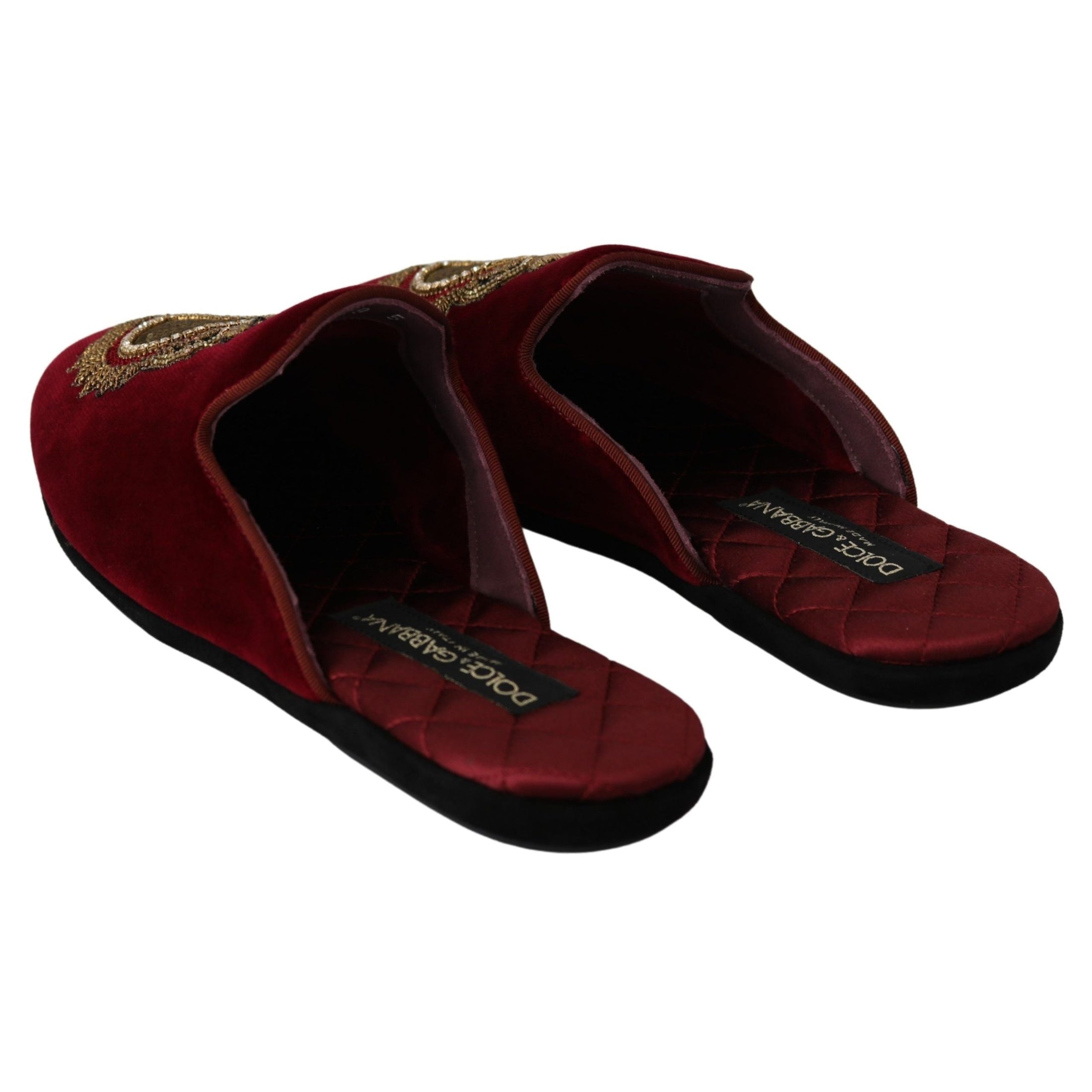 Red Velvet Embroidered Slides