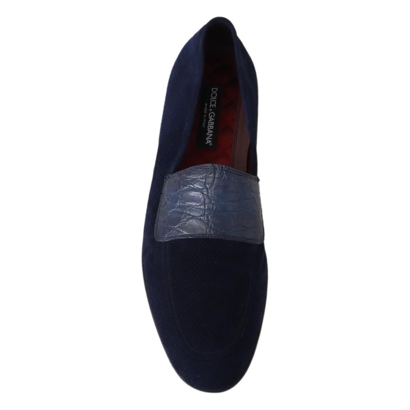 Elegant Blue Suede Leather Loafers