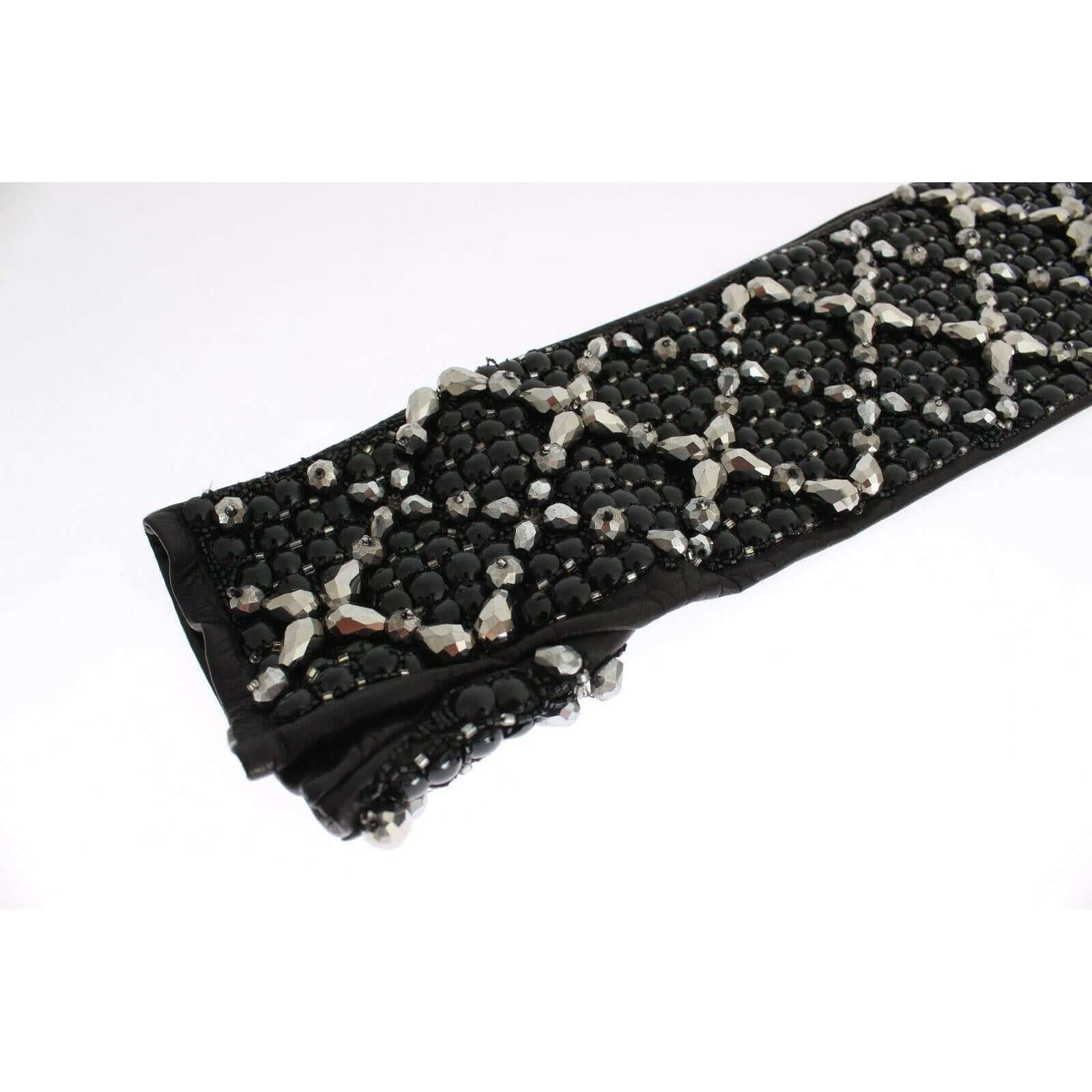 Elegant Crystal Beaded Leather Gloves