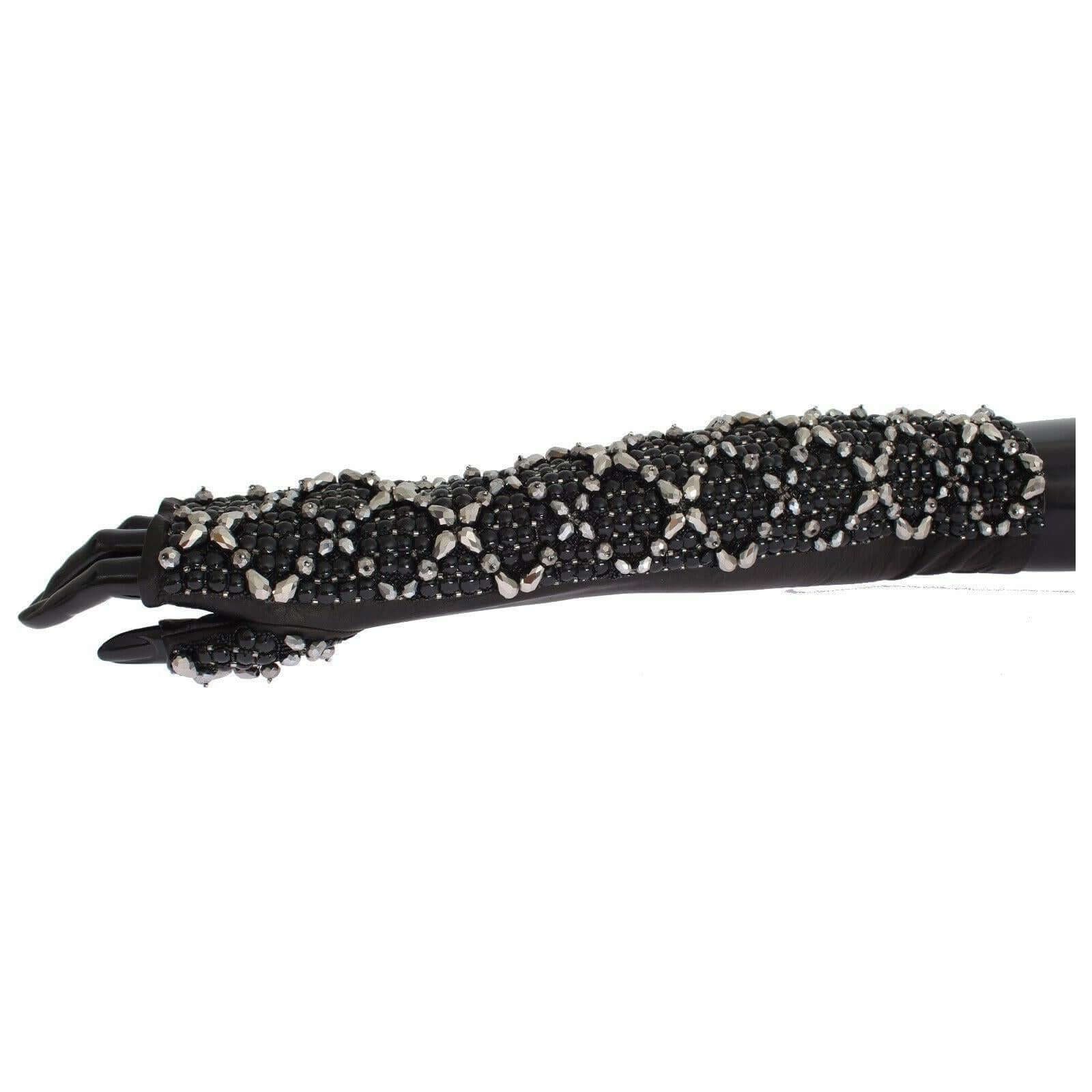 Elegant Crystal Beaded Leather Gloves