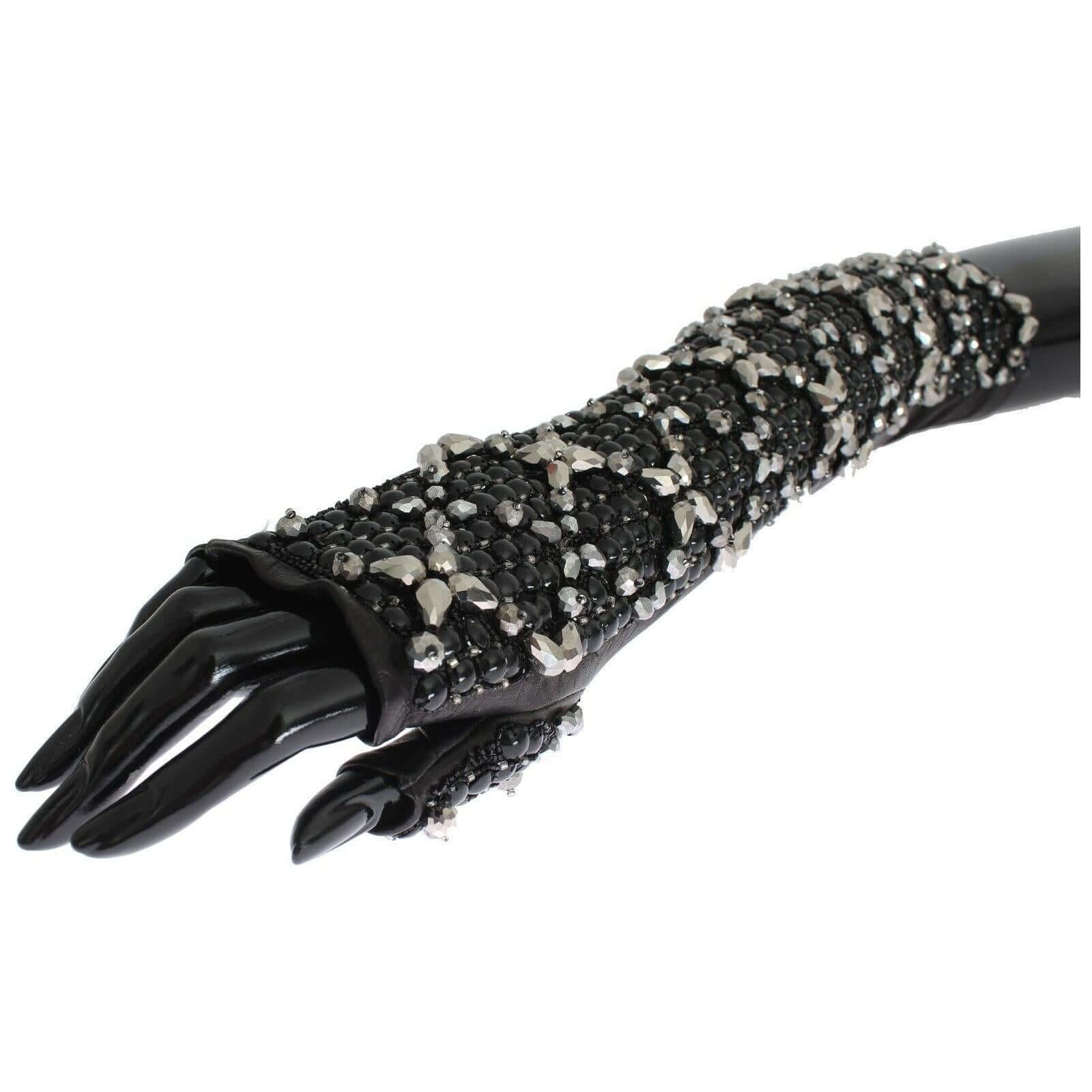 Elegant Crystal Beaded Leather Gloves