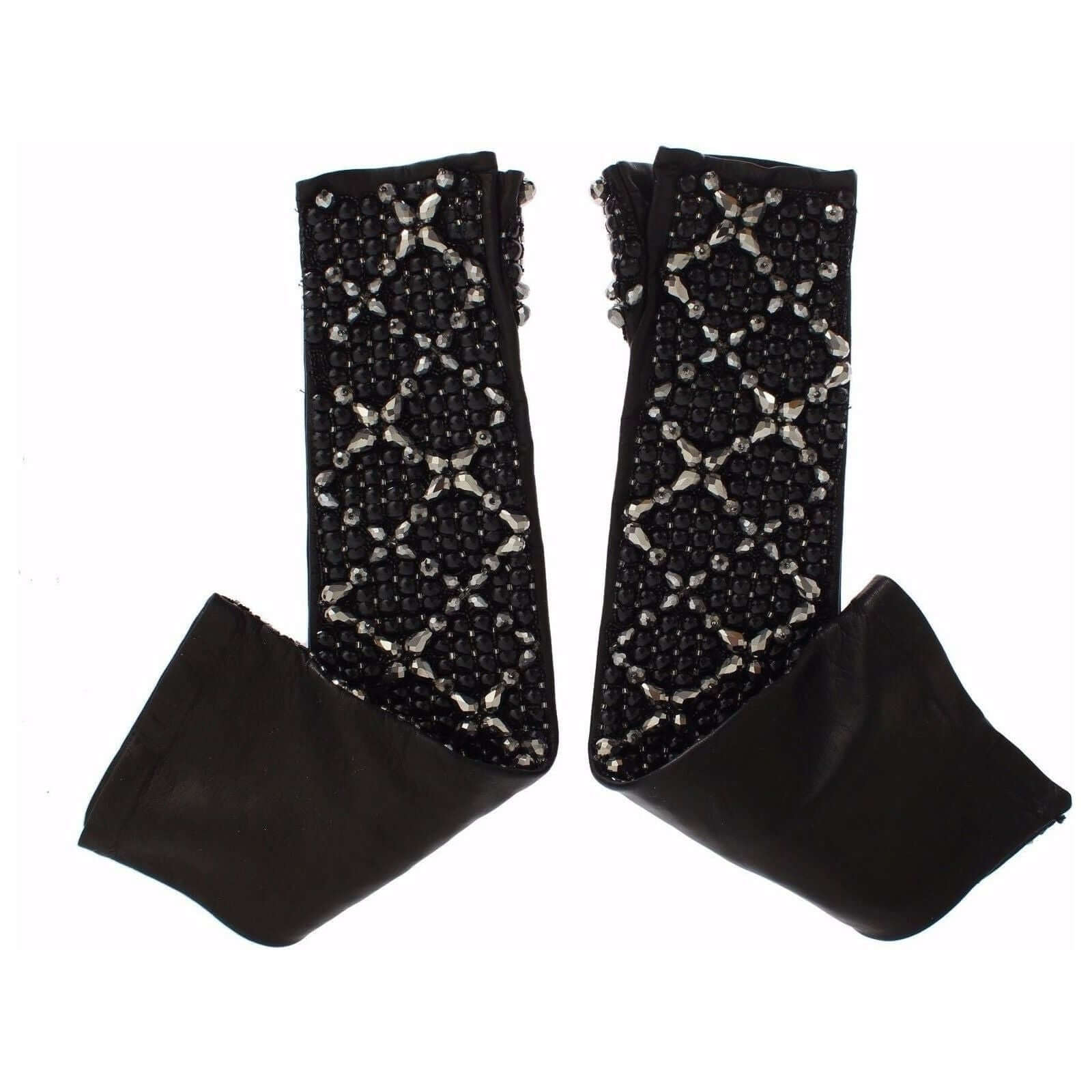 Elegant Crystal Beaded Leather Gloves