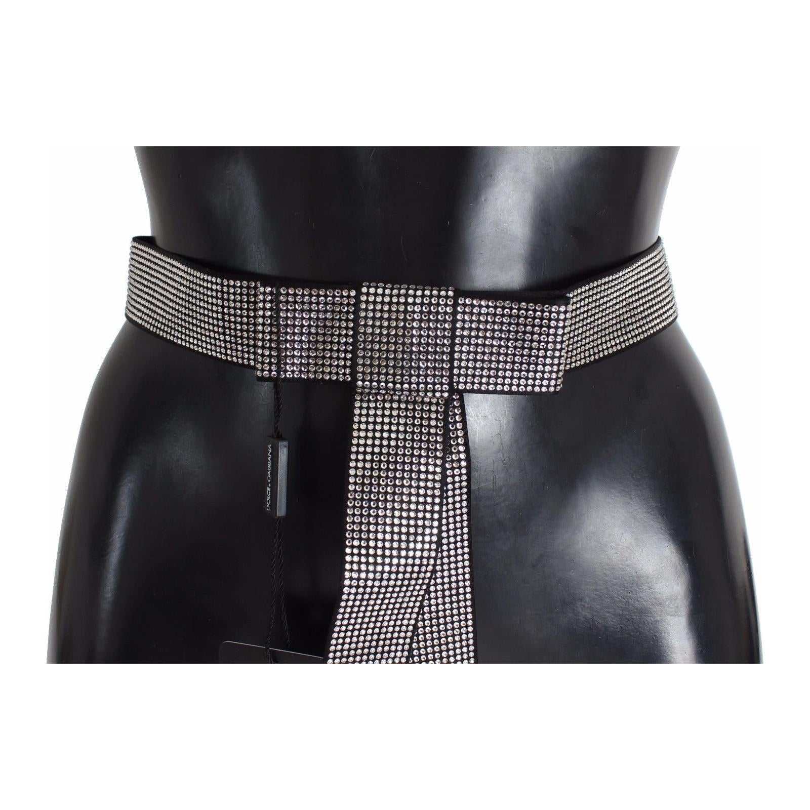 Black Silk Crystal Bow Waist Belt Elegance