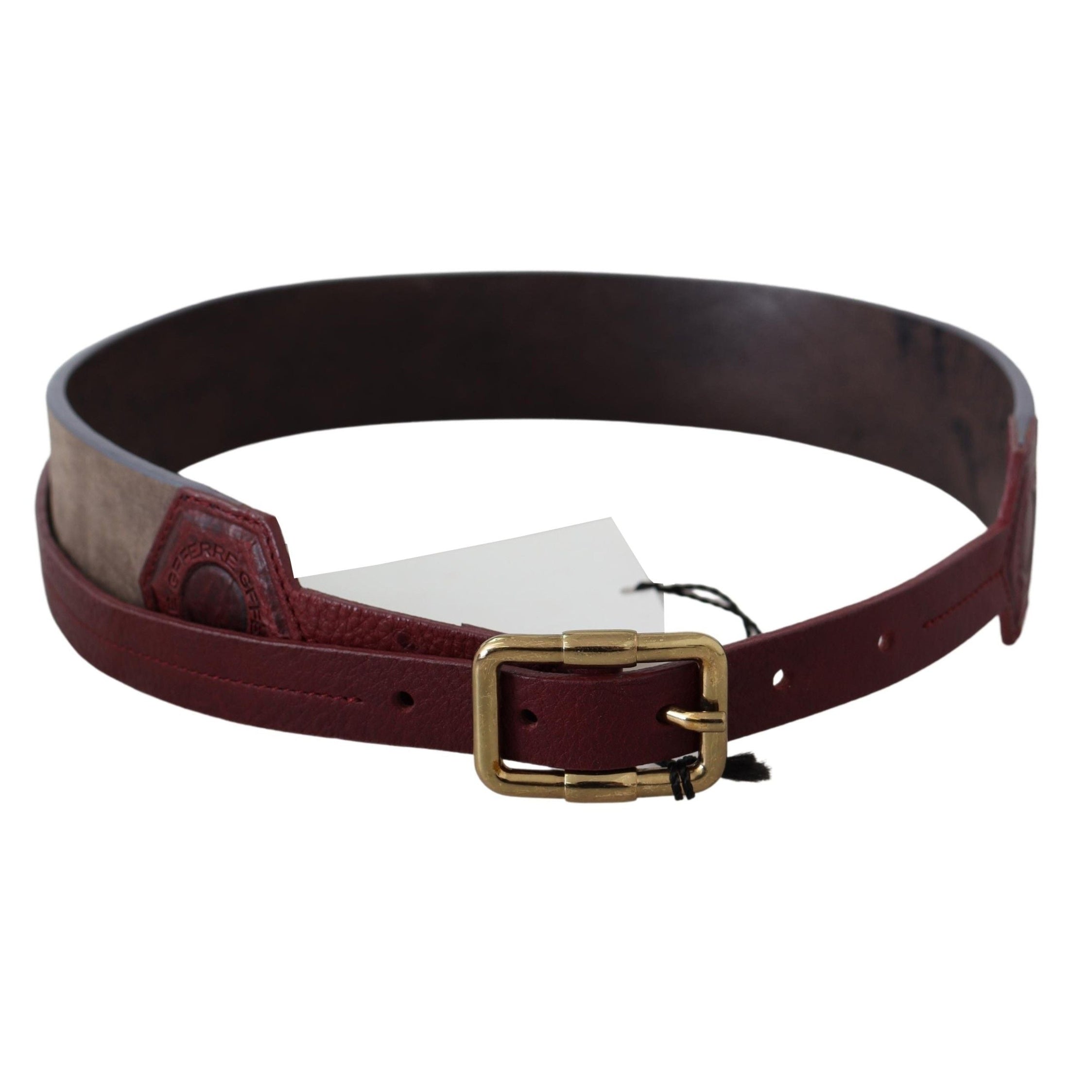 Elegant Brown Leather Belt with Gold Buckle