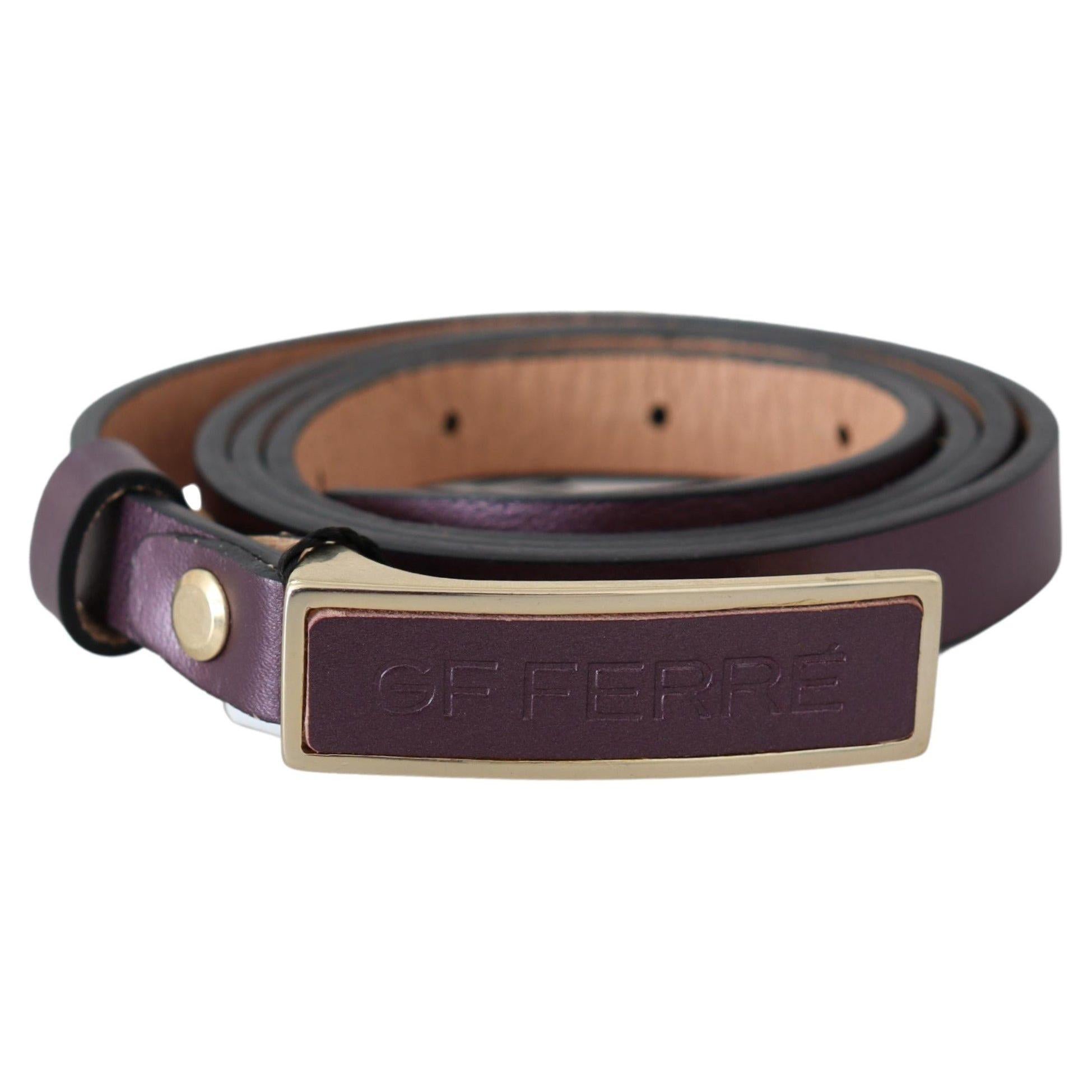 Elegant Maroon Leather Belt with Gold-Tone Buckle