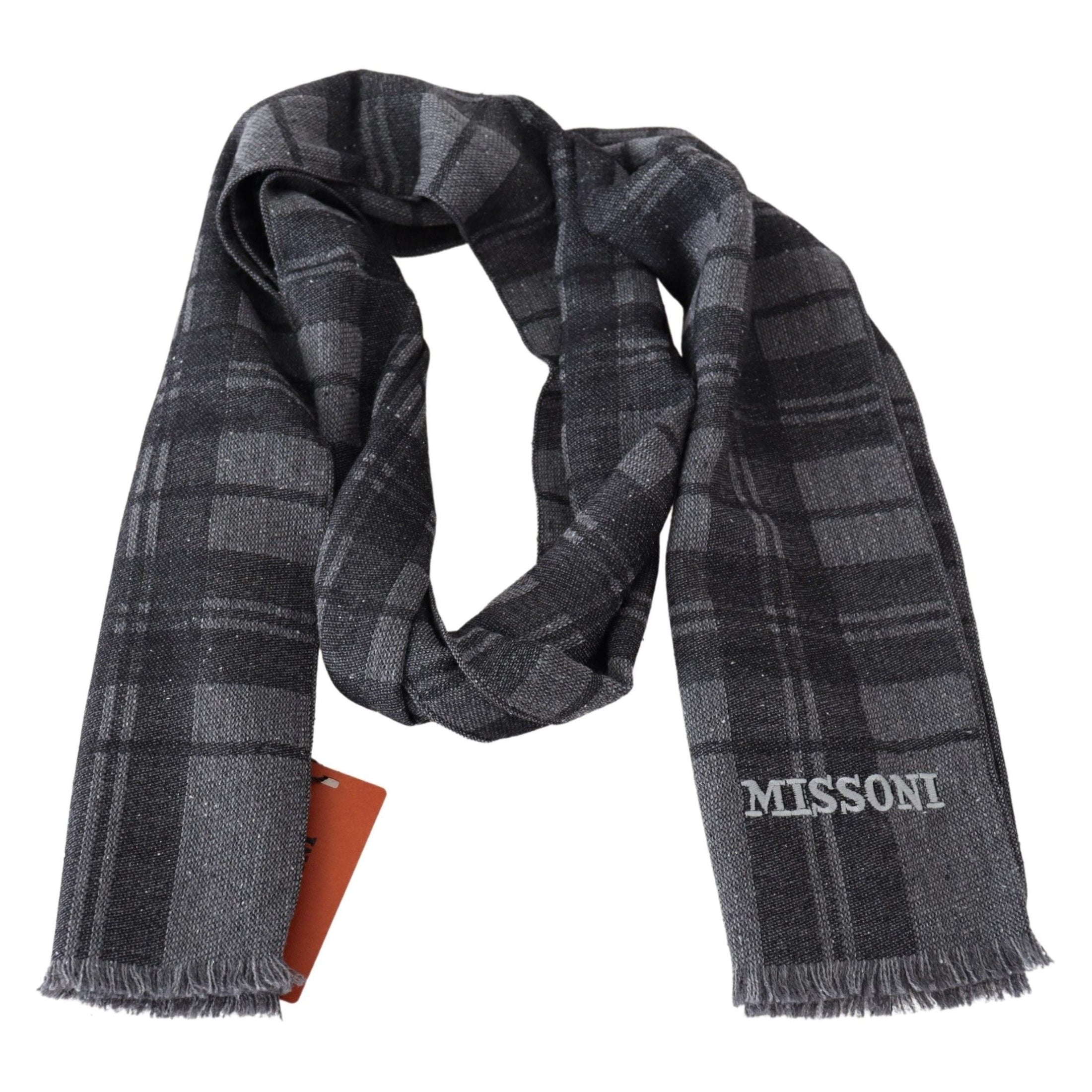 Elegant Unisex Plaid Wool Scarf with Logo Embroidery