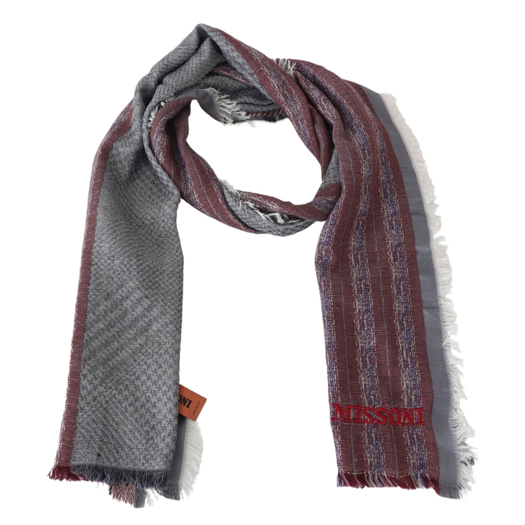 Elegant Wool Striped Logo Scarf