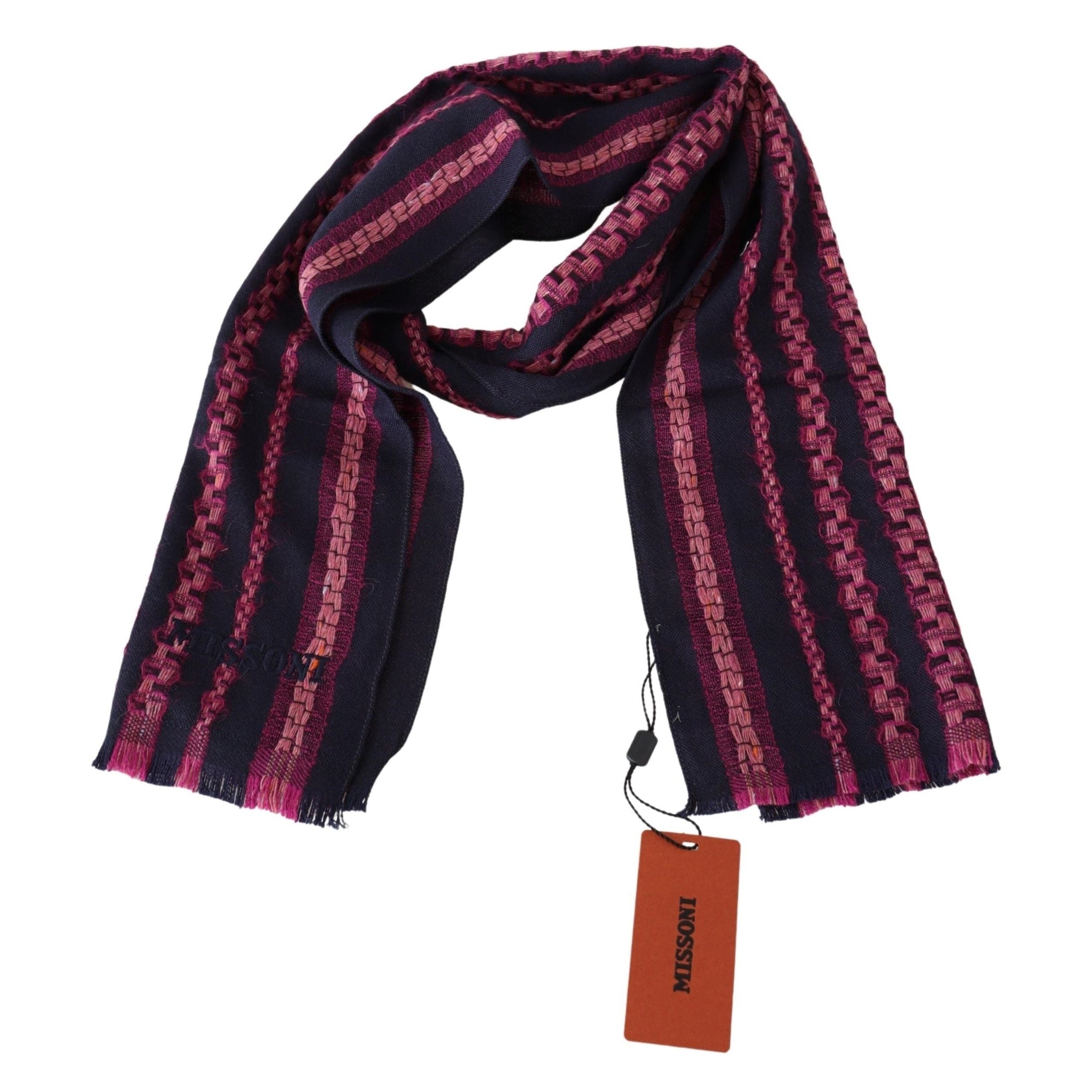 Elegant Striped Wool Scarf in Black and Pink