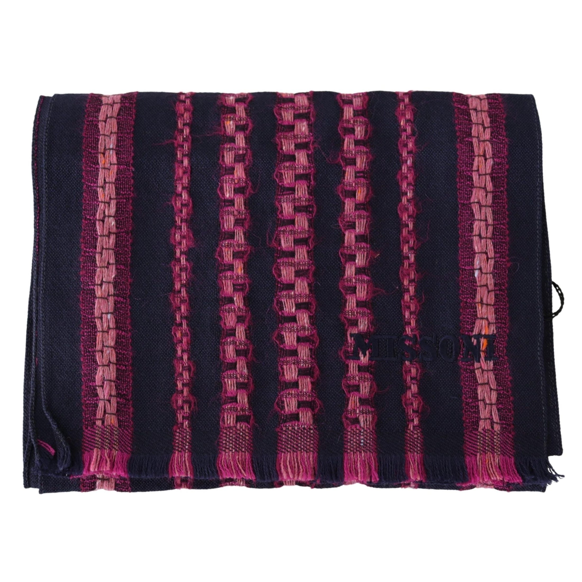 Elegant Striped Wool Scarf in Black and Pink