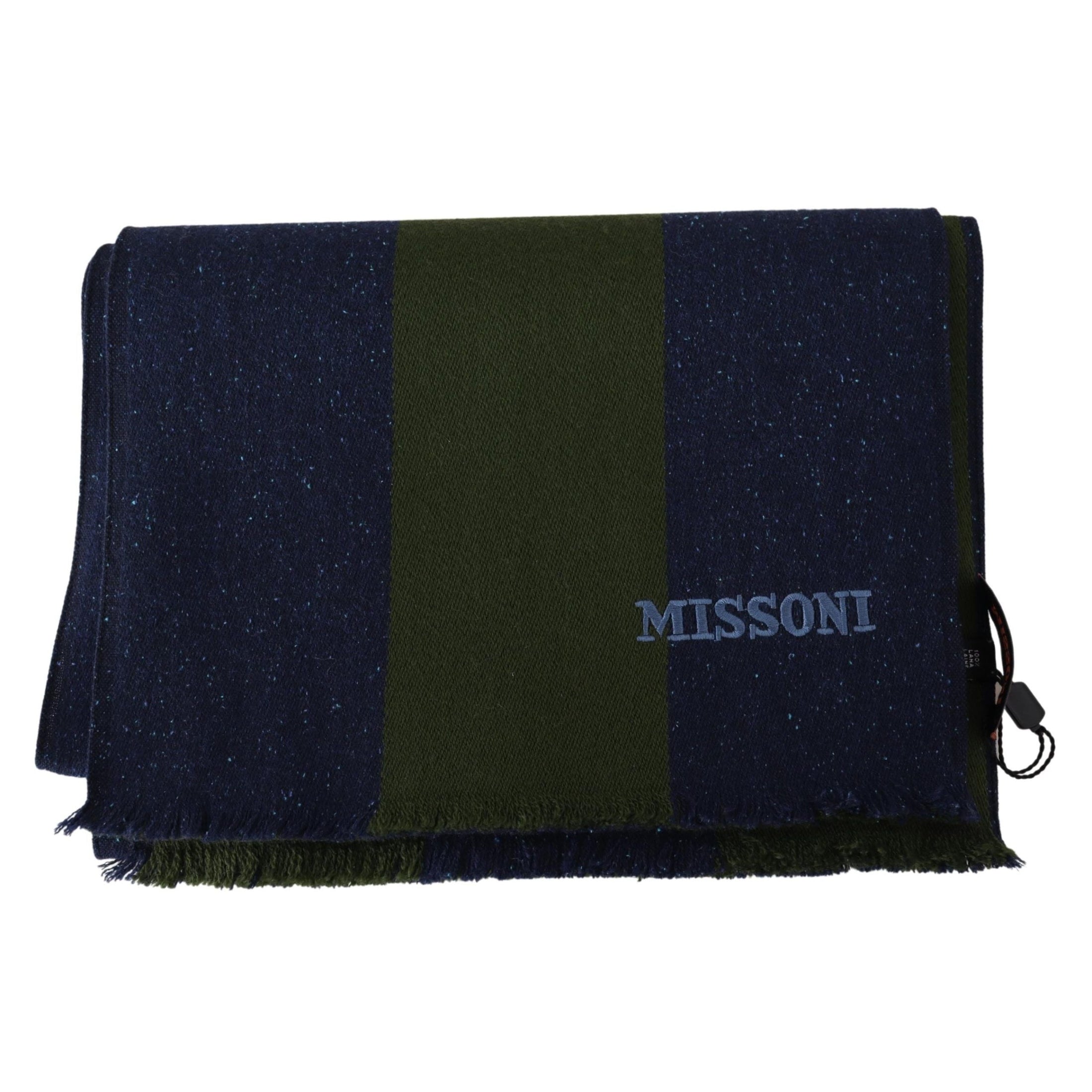 Authentic Wool Scarf with Stripes and Logo Embroidery