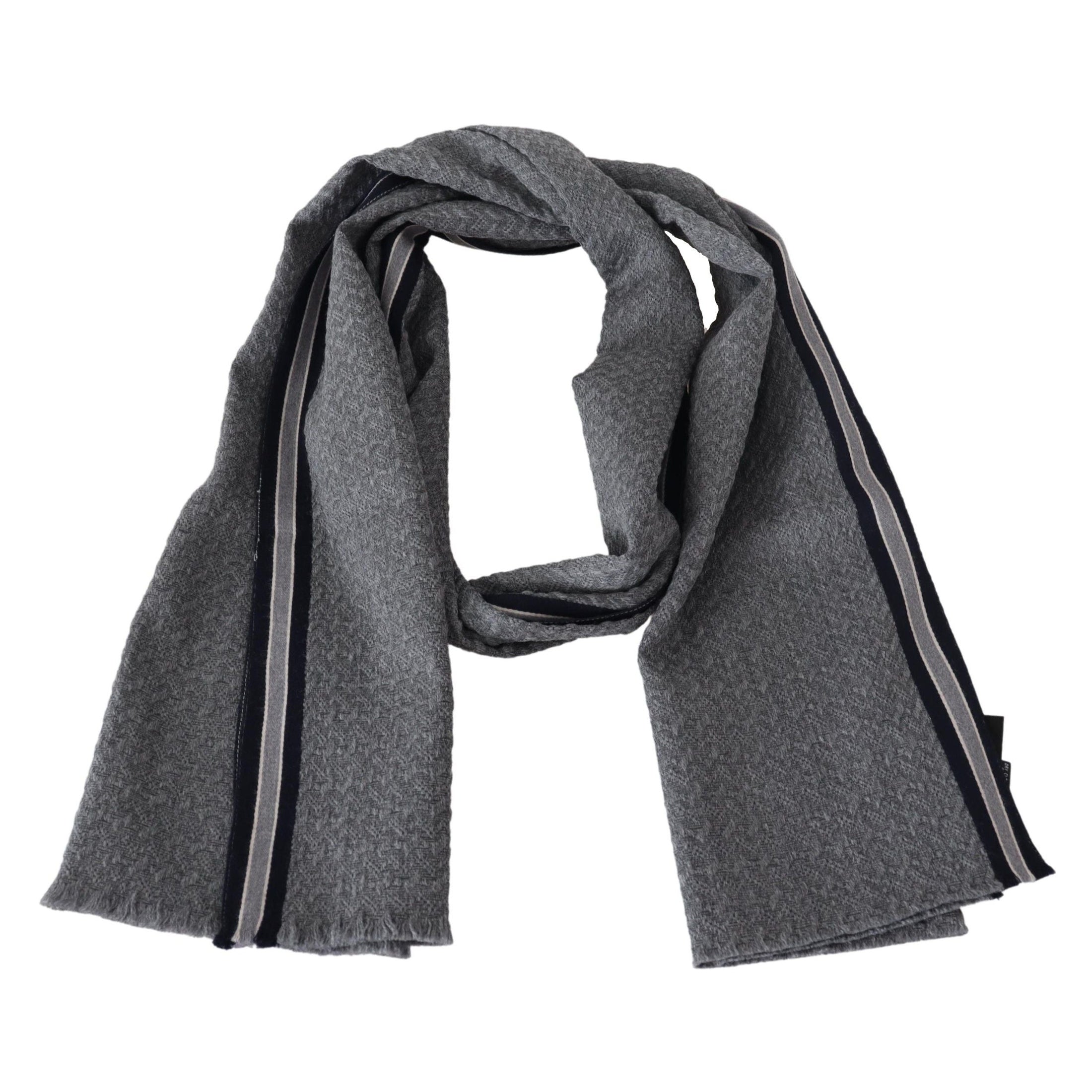 Elegant Gray Wool Scarf with Signature Stripes