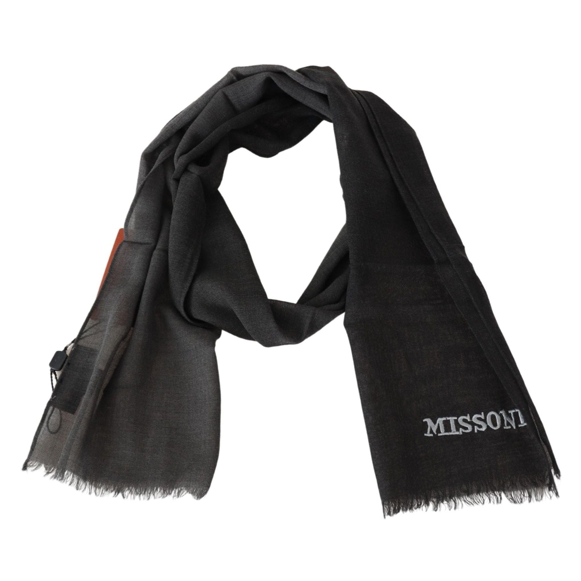 Elegant Black Wool Scarf with Embroidered Logo