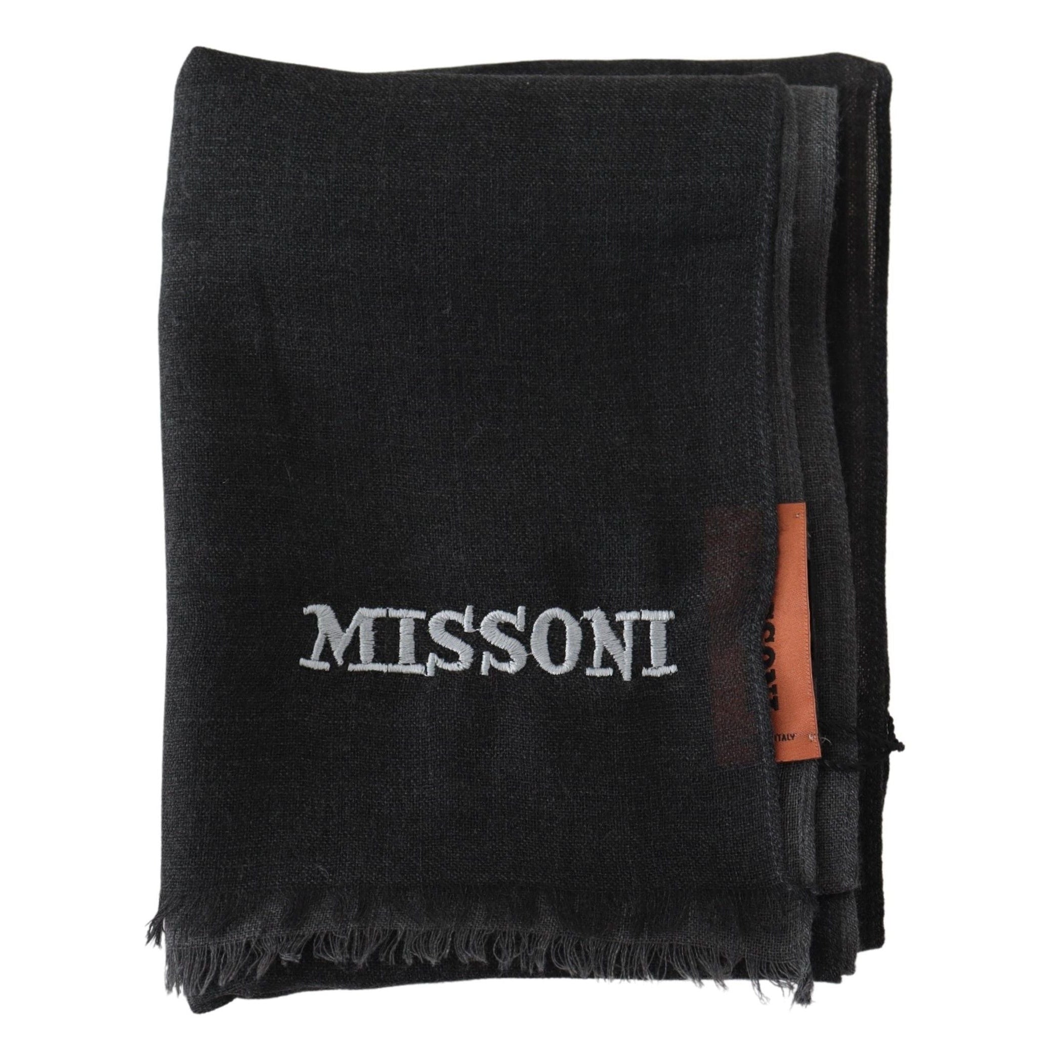 Elegant Black Wool Scarf with Embroidered Logo