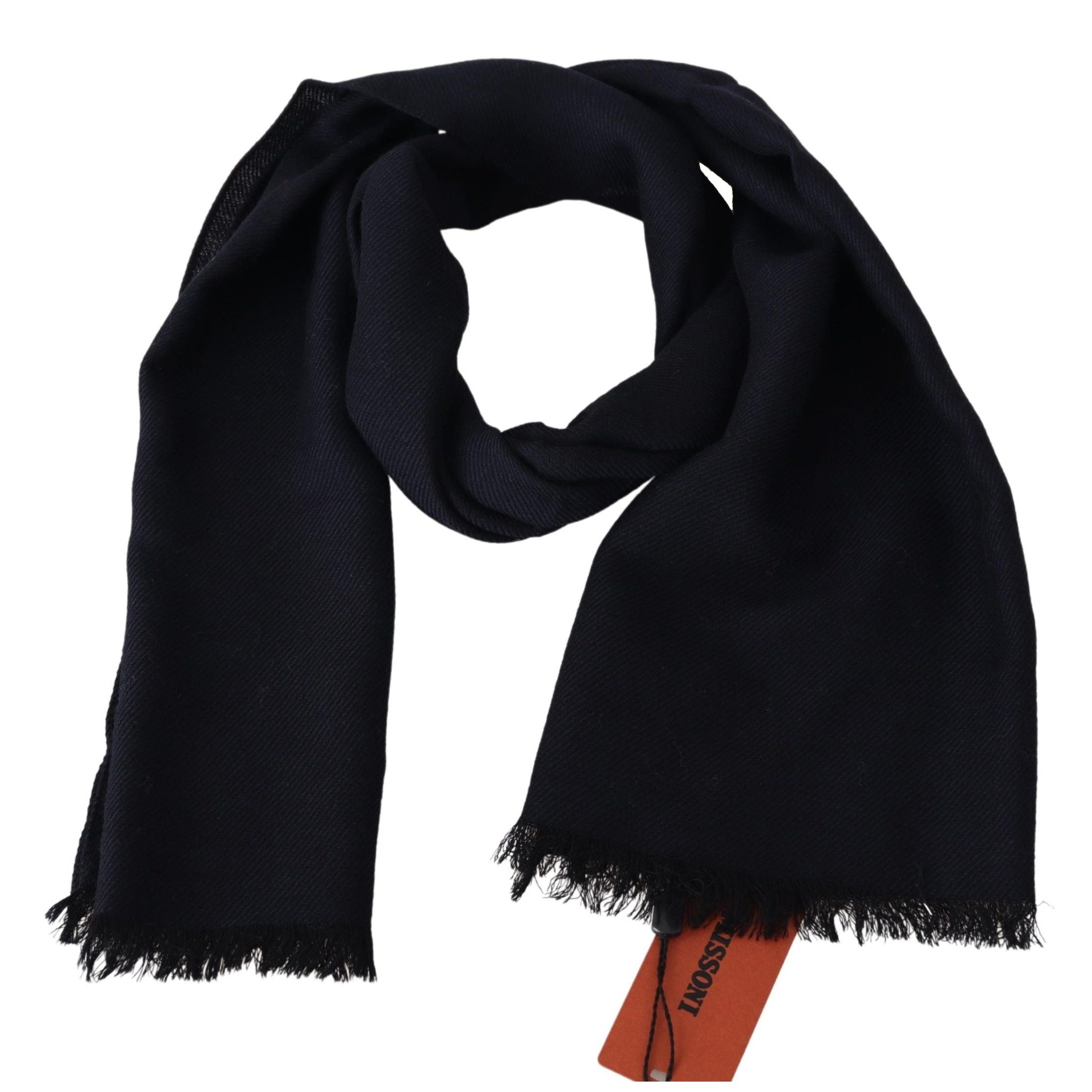 Elegant Black Wool Unisex Scarf