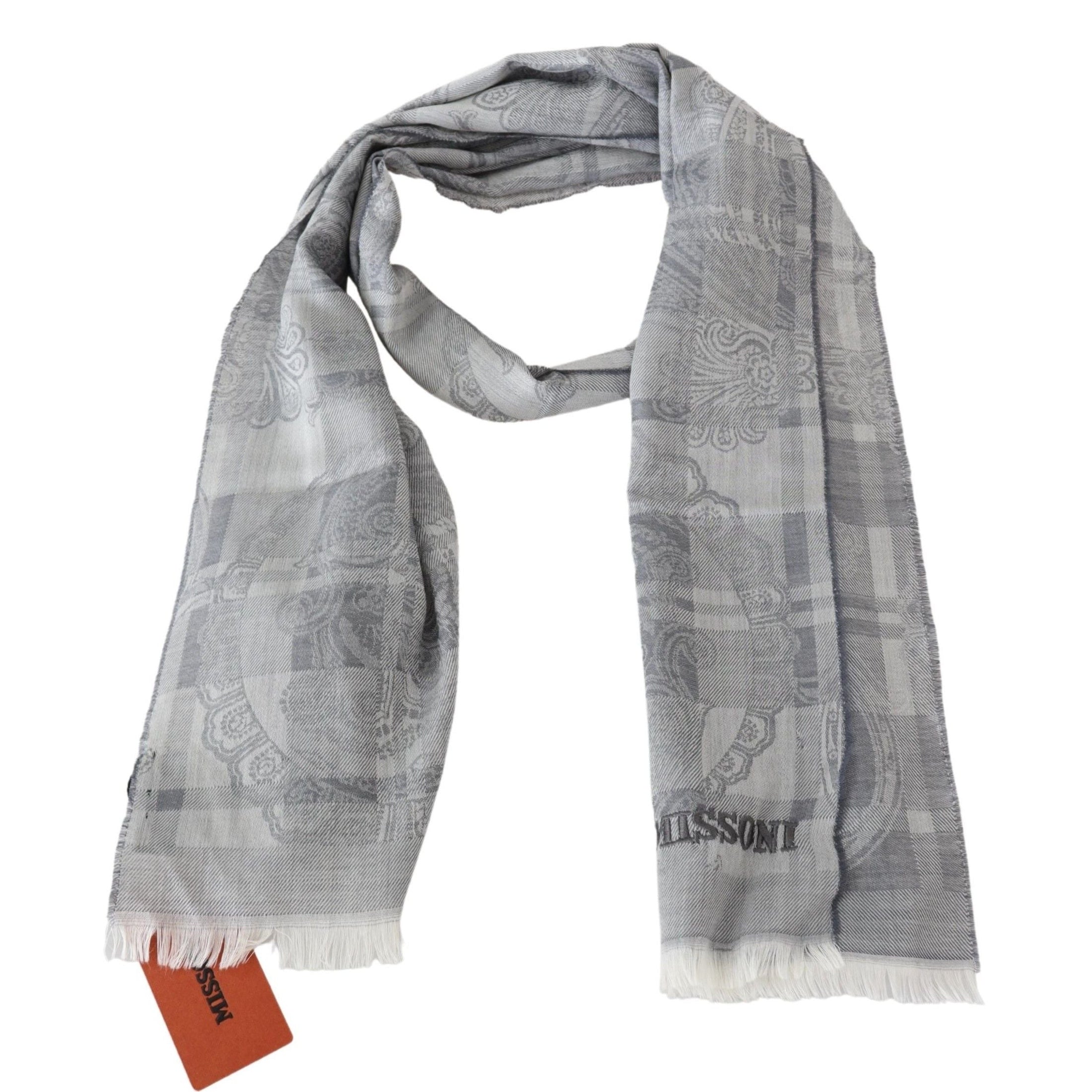 Chic Unisex Gray Wool Scarf with Logo Embroidery