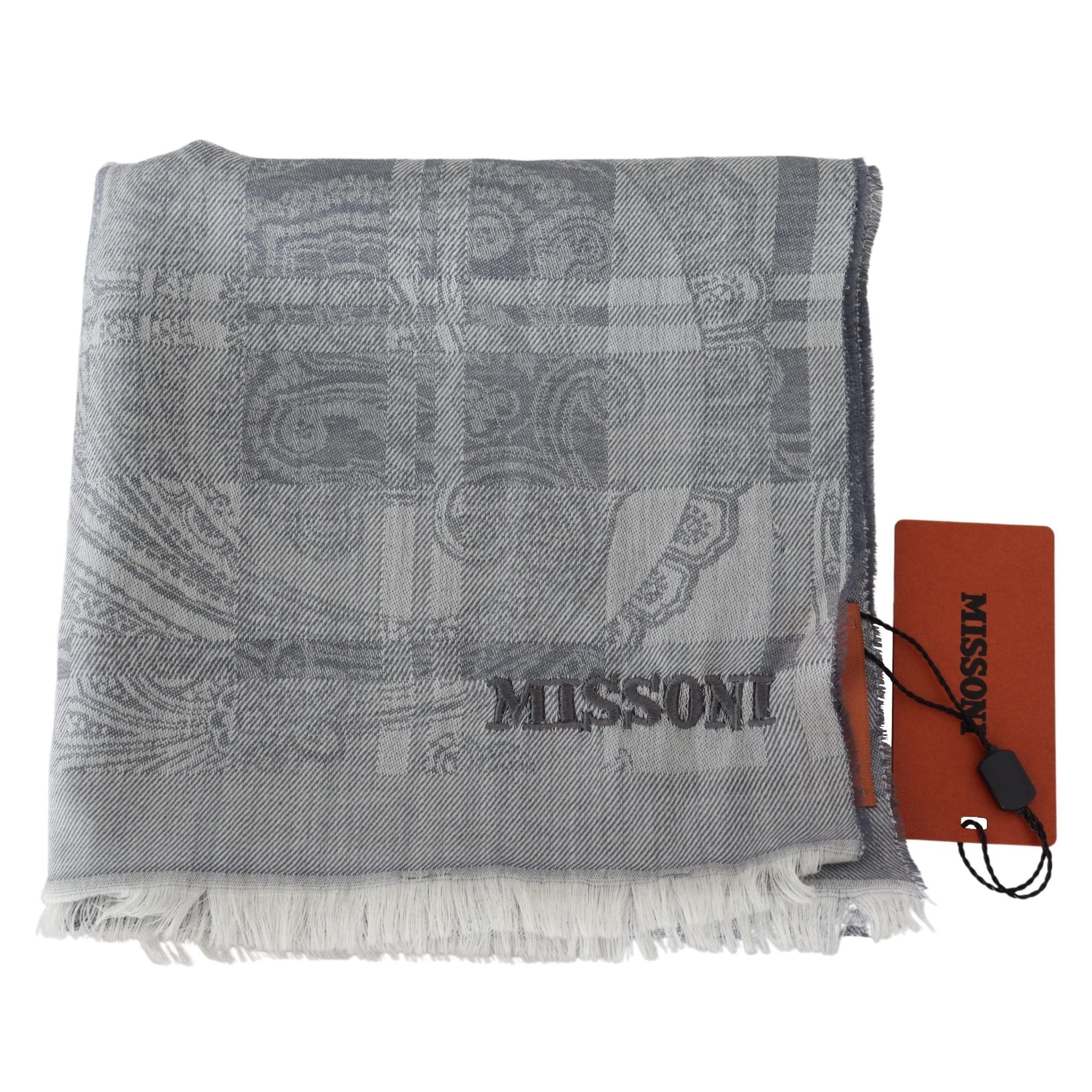 Chic Unisex Gray Wool Scarf with Logo Embroidery